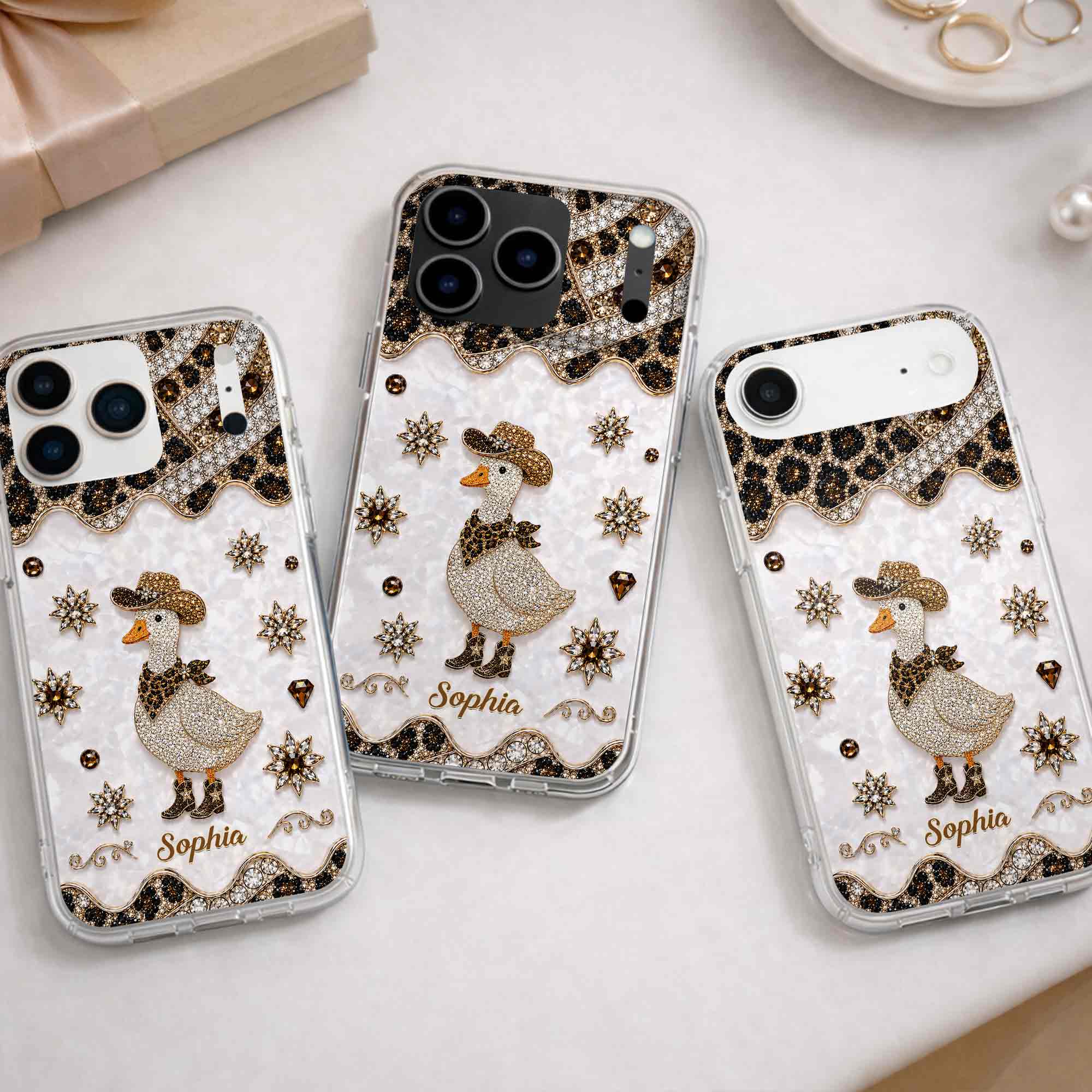 Personalized Clear Phone Case Cowboy Goose Sparkle Gift