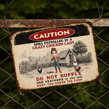 Load image into Gallery viewer, Personalized Metal Sign Caution Crazy Chicken Lady Gift
