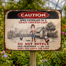 Load image into Gallery viewer, Personalized Metal Sign Caution Crazy Chicken Lady Gift
