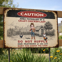 Load image into Gallery viewer, Personalized Metal Sign Caution Crazy Chicken Lady Gift

