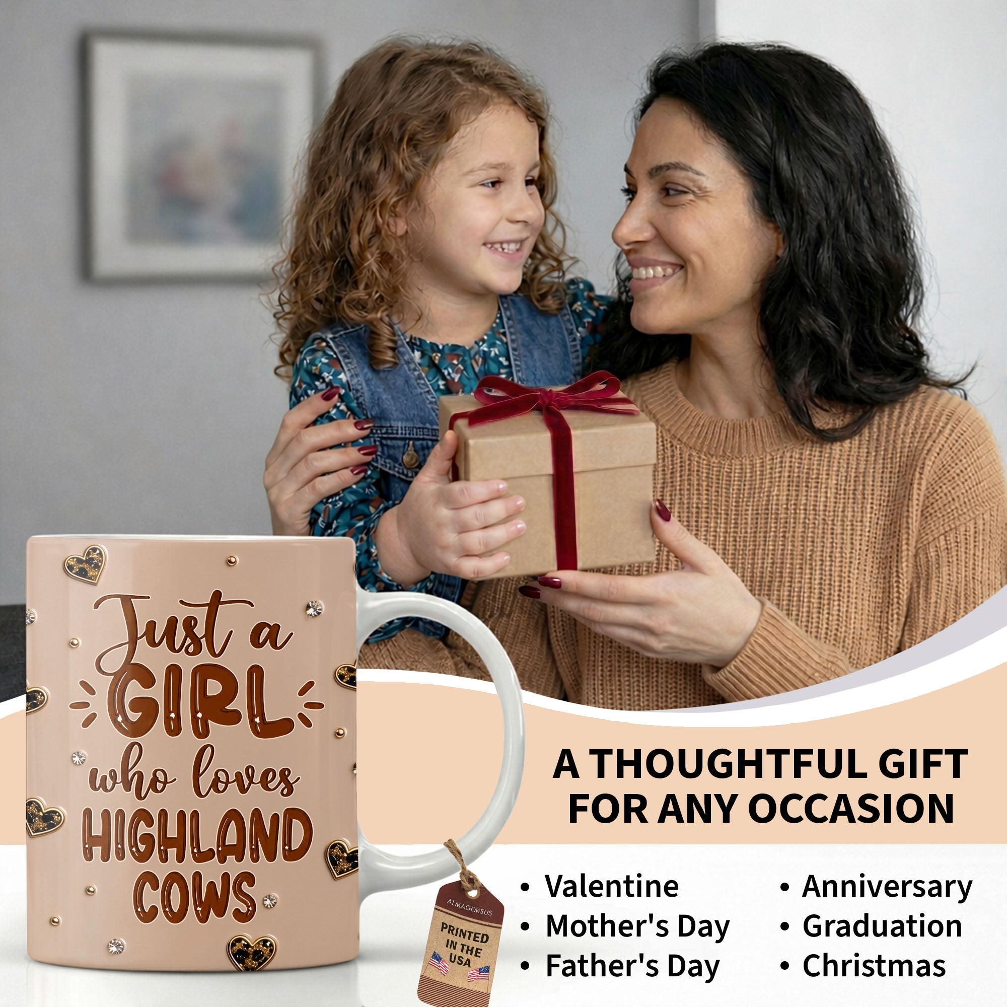 Personalized Highland Cow Coffee Mug Custom Name Gift for Animal Lovers