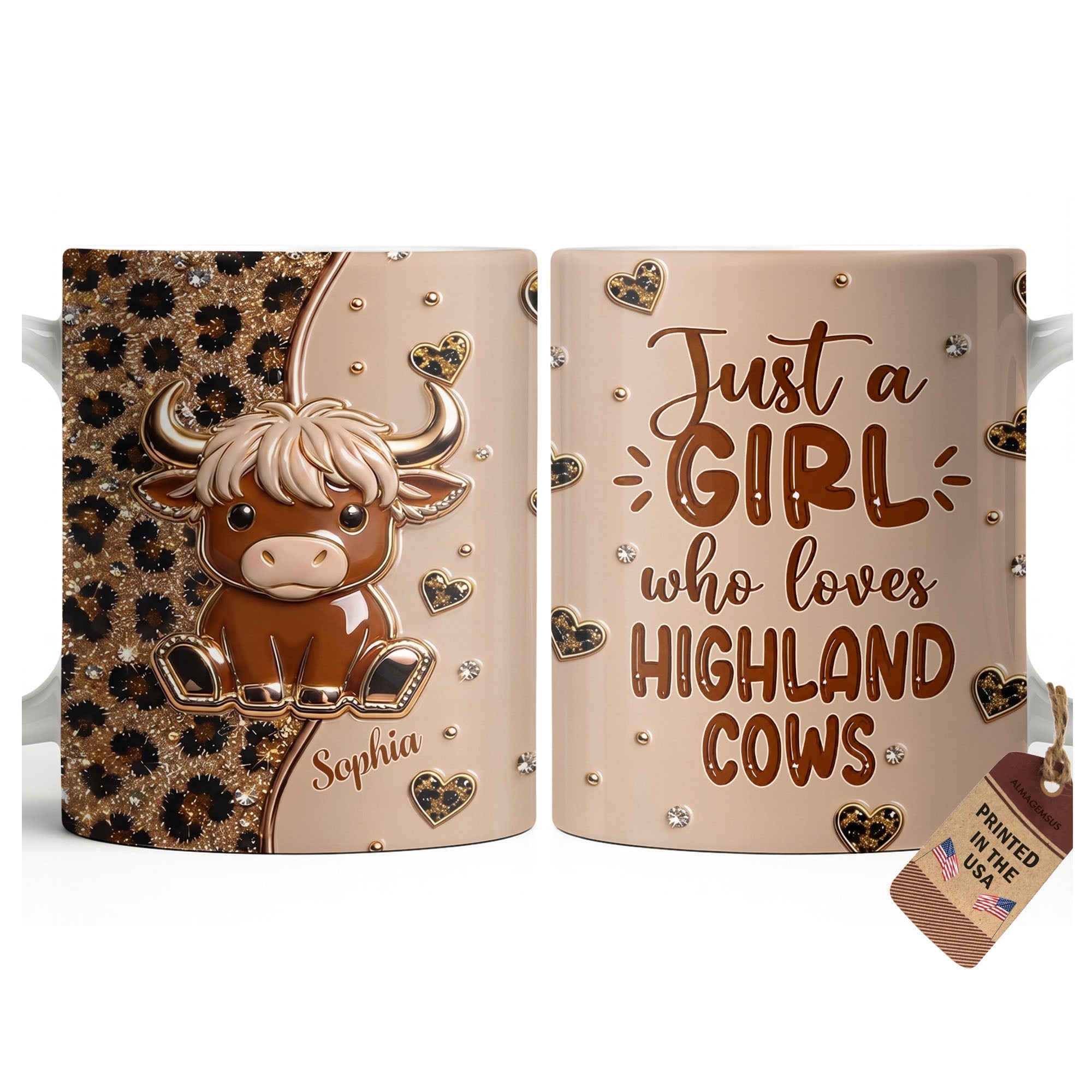 Personalized Highland Cow Coffee Mug Custom Name Gift for Animal Lovers