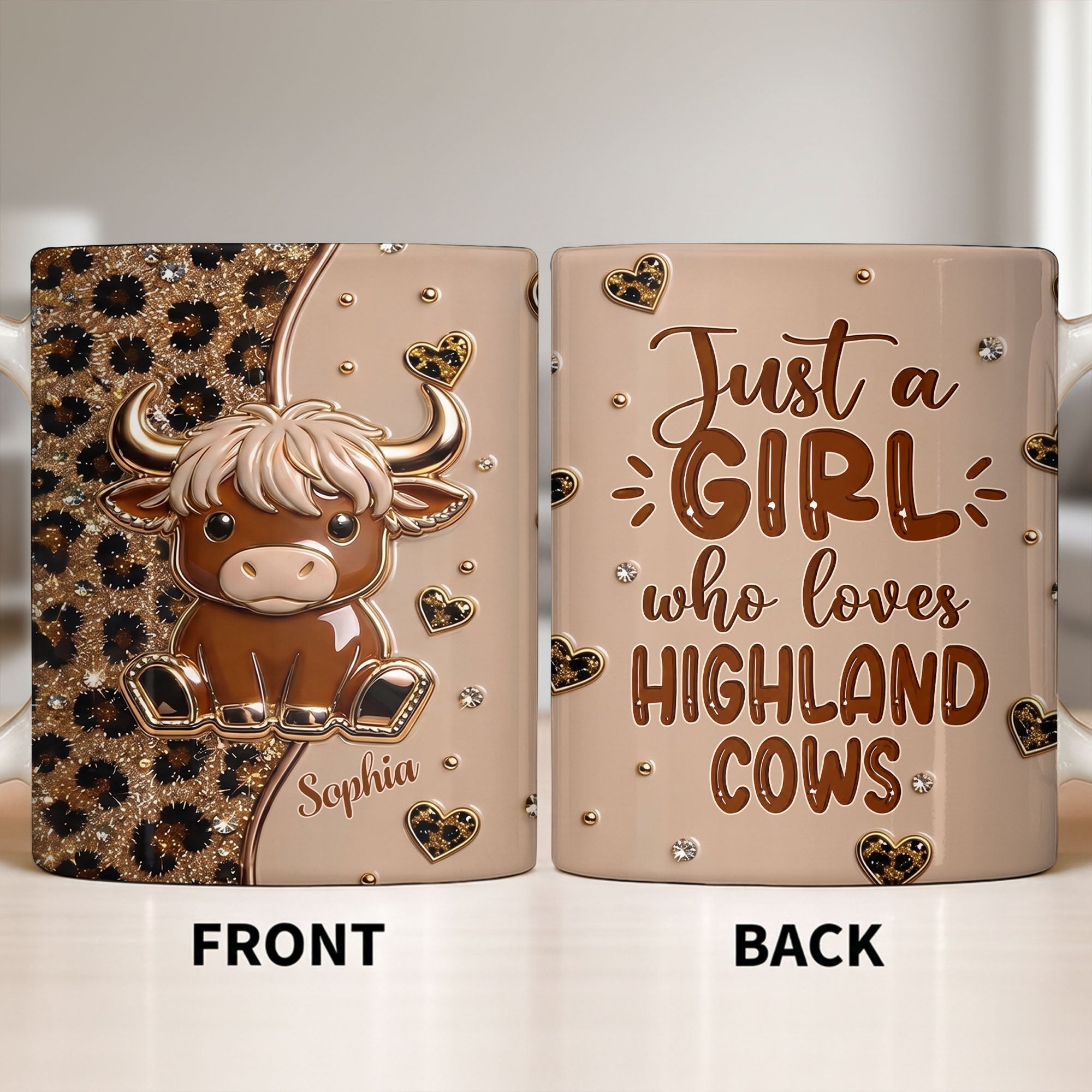Personalized Highland Cow Coffee Mug Custom Name Gift for Animal Lovers