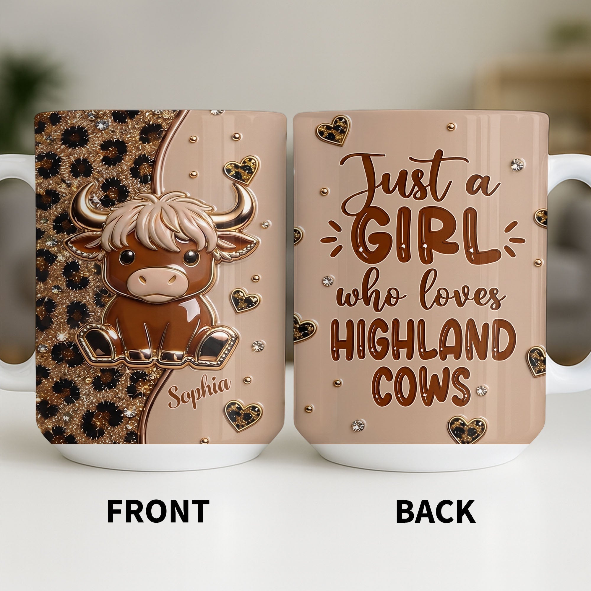 Personalized Highland Cow Coffee Mug Custom Name Gift for Animal Lovers