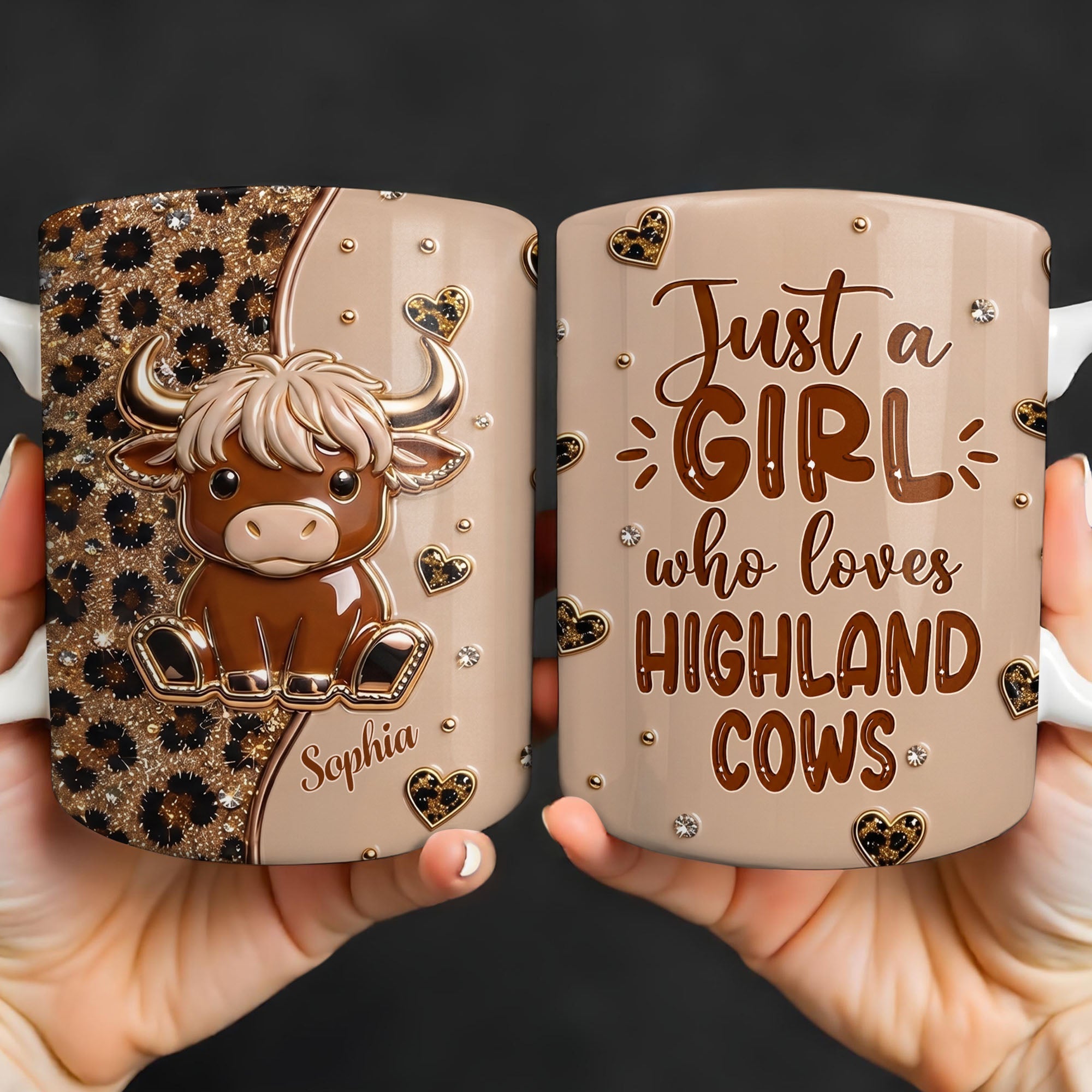 Personalized Highland Cow Coffee Mug Custom Name Gift for Animal Lovers