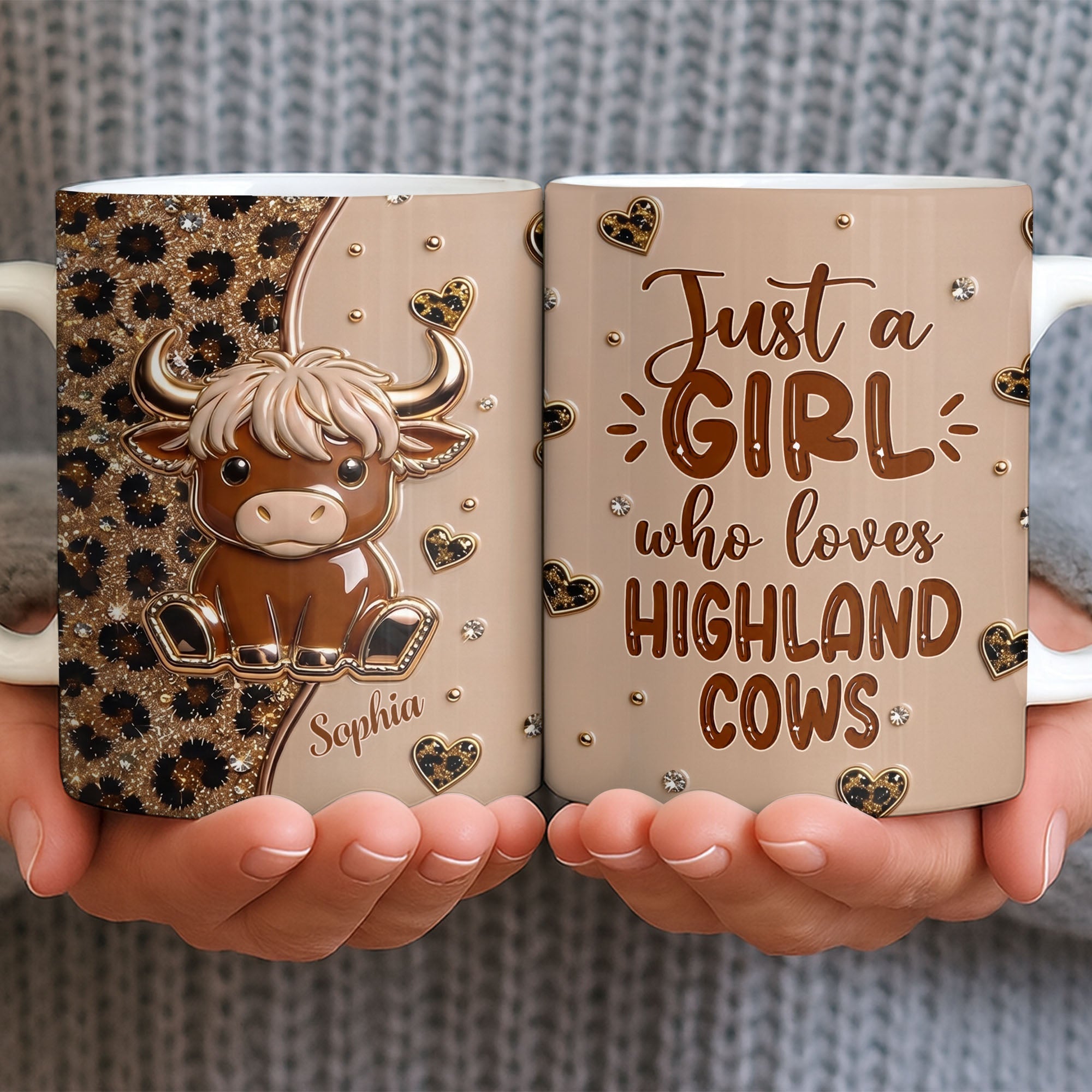 Personalized Highland Cow Coffee Mug Custom Name Gift for Animal Lovers