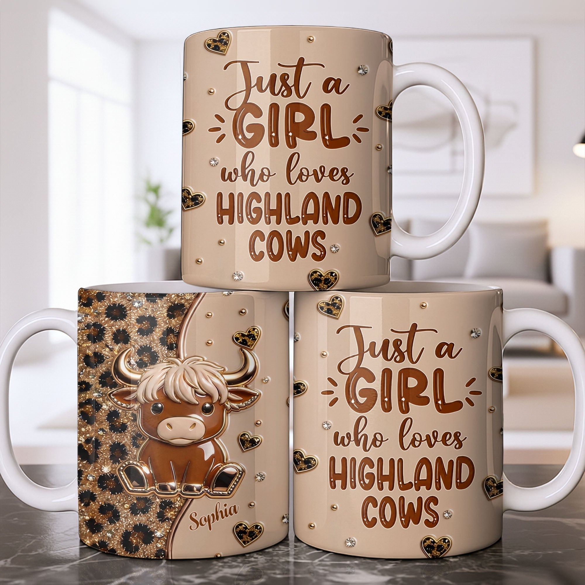Personalized Highland Cow Coffee Mug Custom Name Gift for Animal Lovers