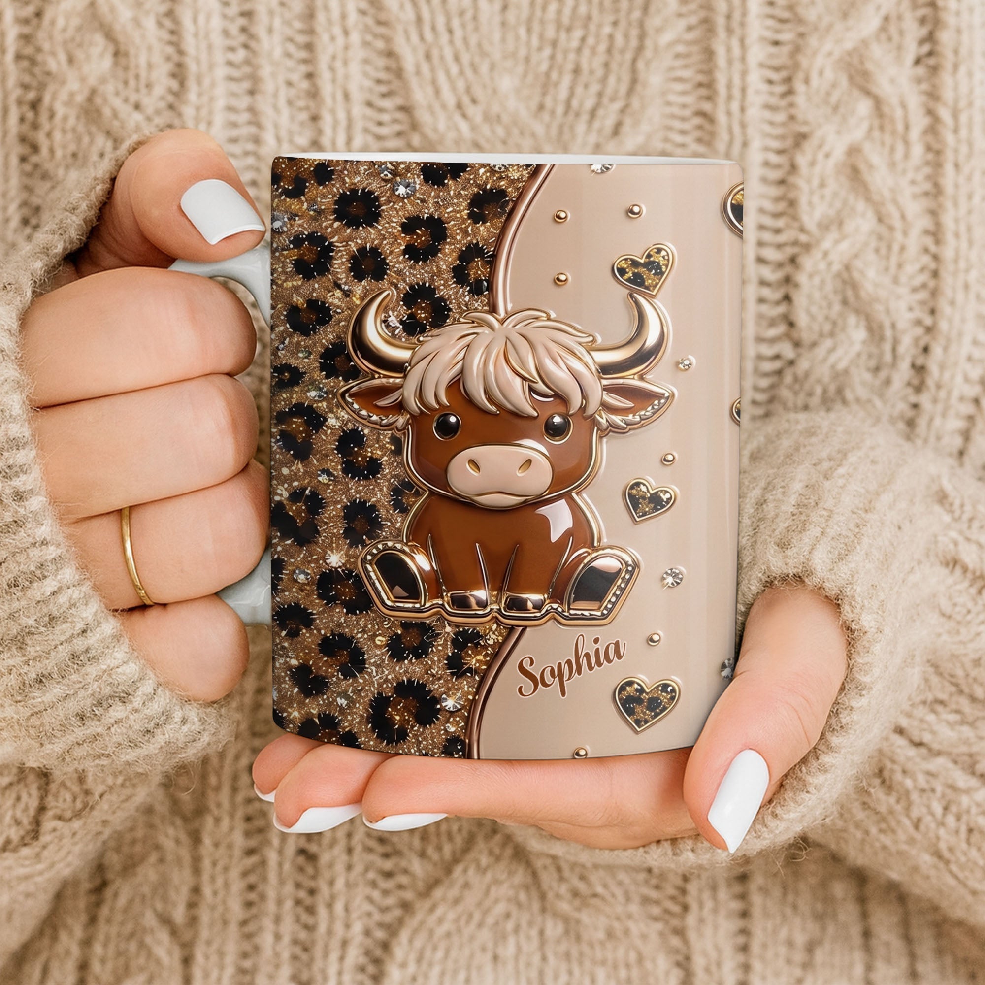Personalized Highland Cow Coffee Mug Custom Name Gift for Animal Lovers