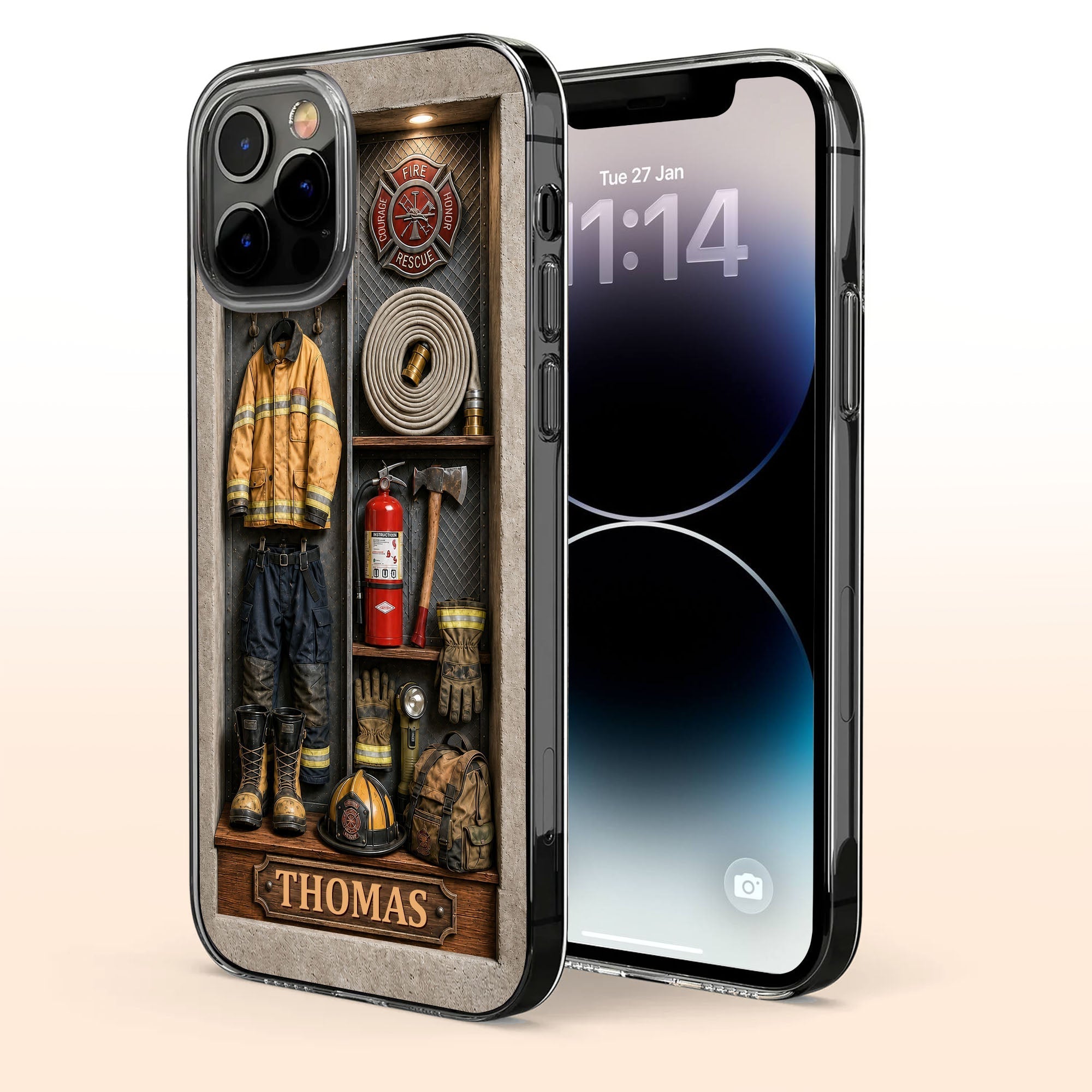Personalized Clear Phone Case Custom Name Firefighter Gift