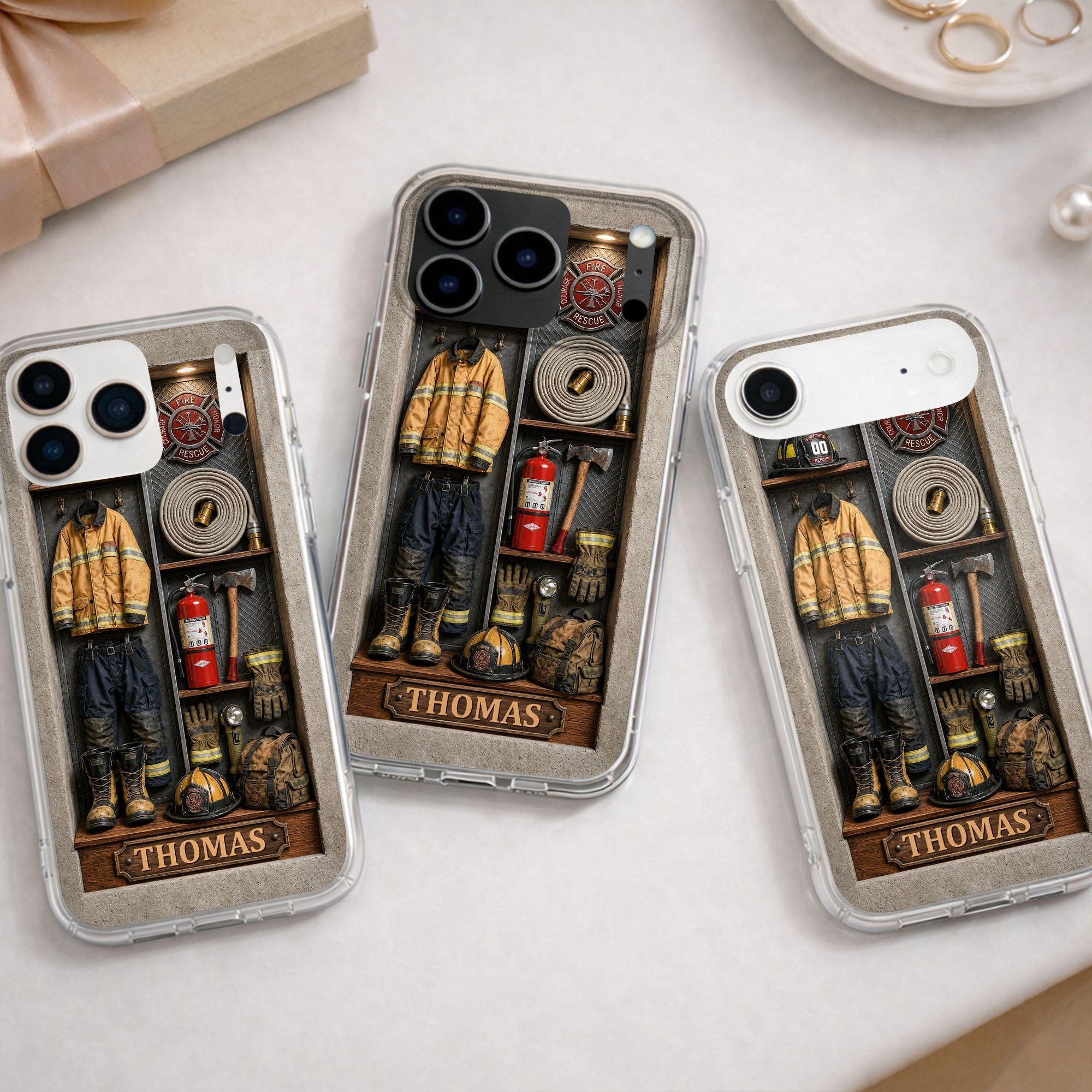 Personalized Clear Phone Case Custom Name Firefighter Gift