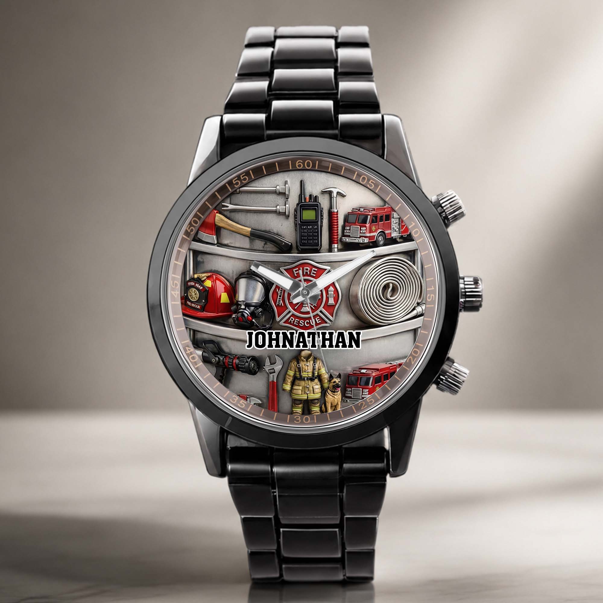 Personalized Fire Truck Men's Watch Custom Name Gift for Dad