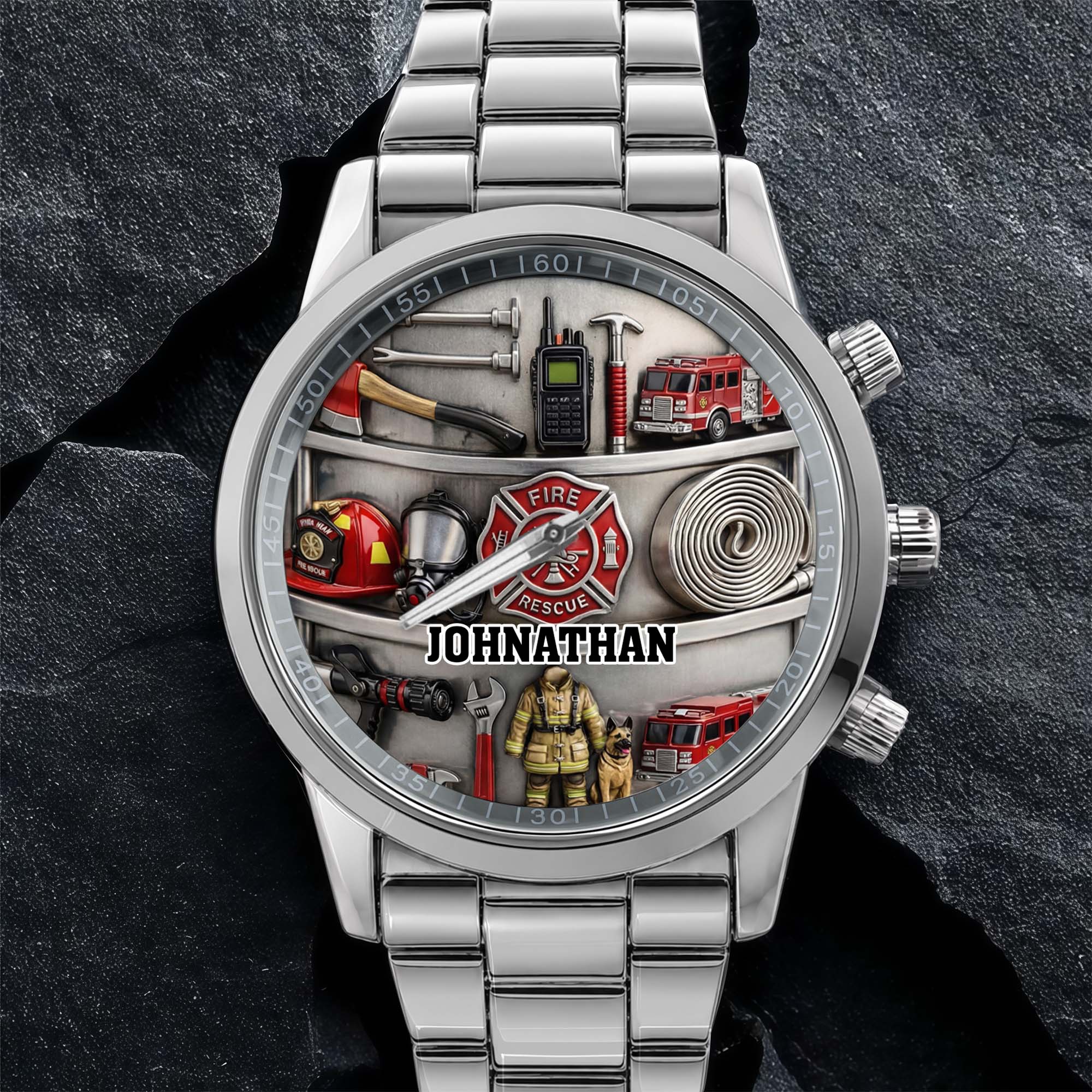 Personalized Fire Truck Men's Watch Custom Name Gift for Dad