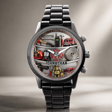 Load image into Gallery viewer, Personalized Fire Truck Men's Watch Custom Name Gift for Dad
