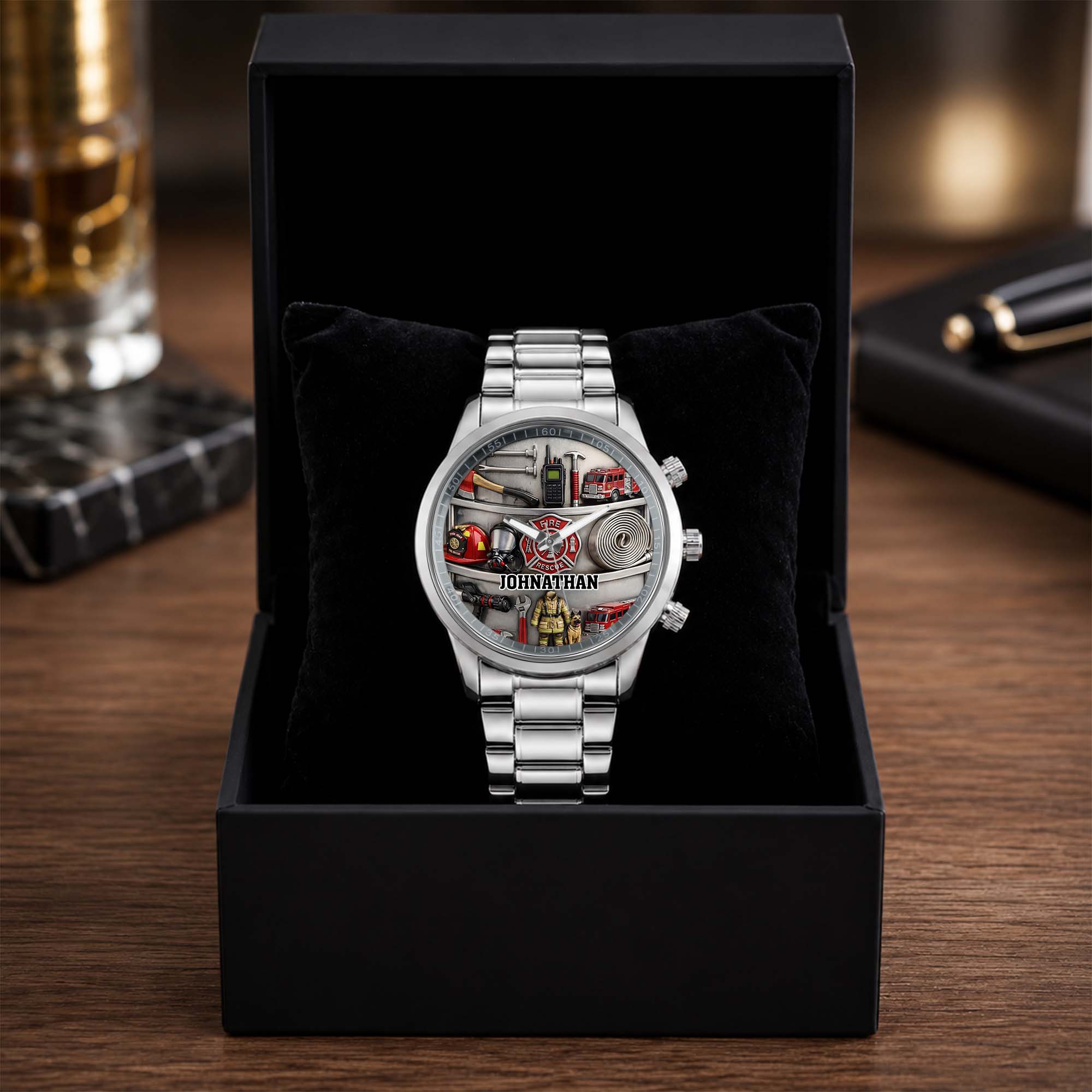 Personalized Fire Truck Men's Watch Custom Name Gift for Dad