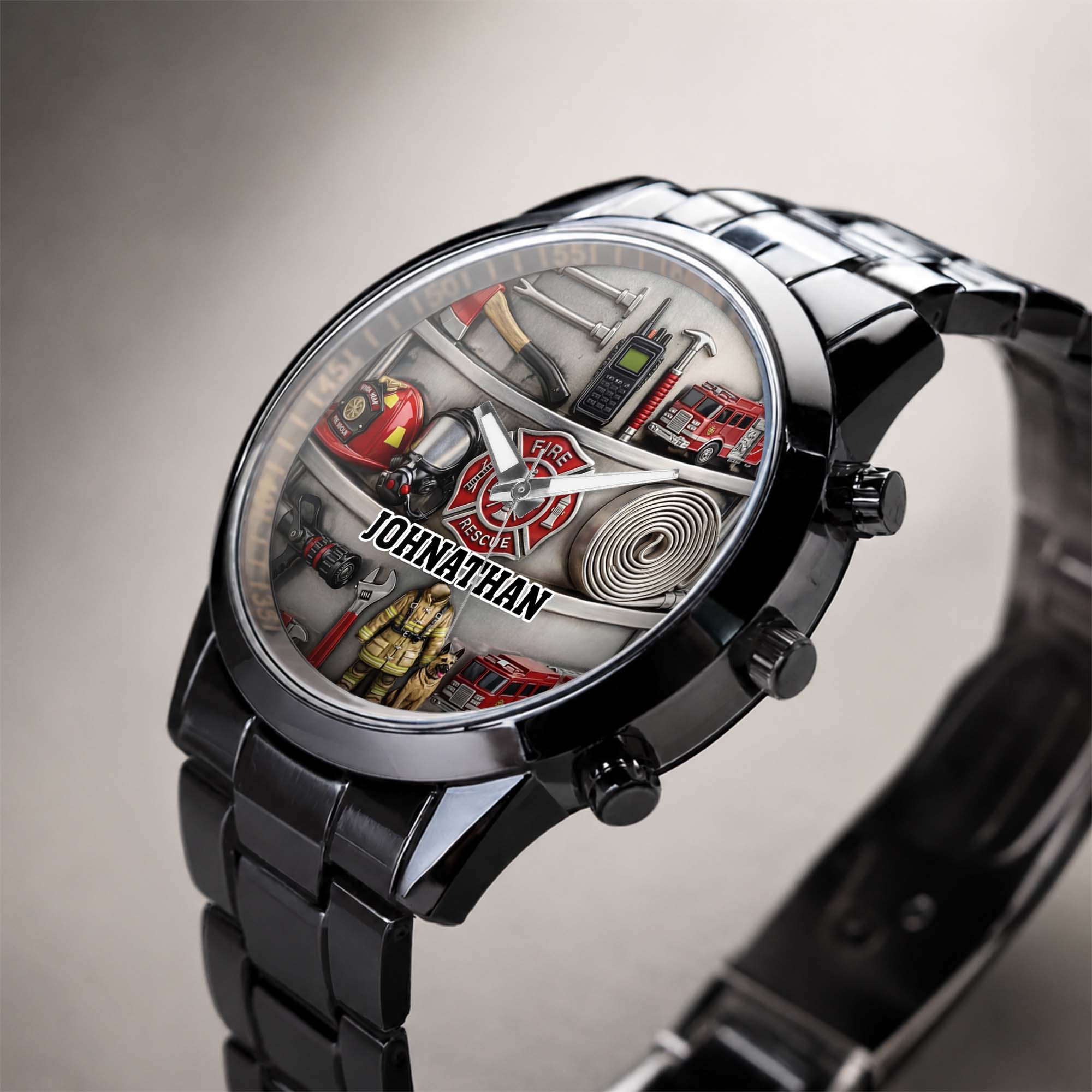 Personalized Fire Truck Men's Watch Custom Name Gift for Dad