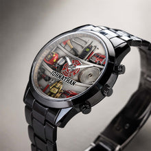 Load image into Gallery viewer, Personalized Fire Truck Men's Watch Custom Name Gift for Dad
