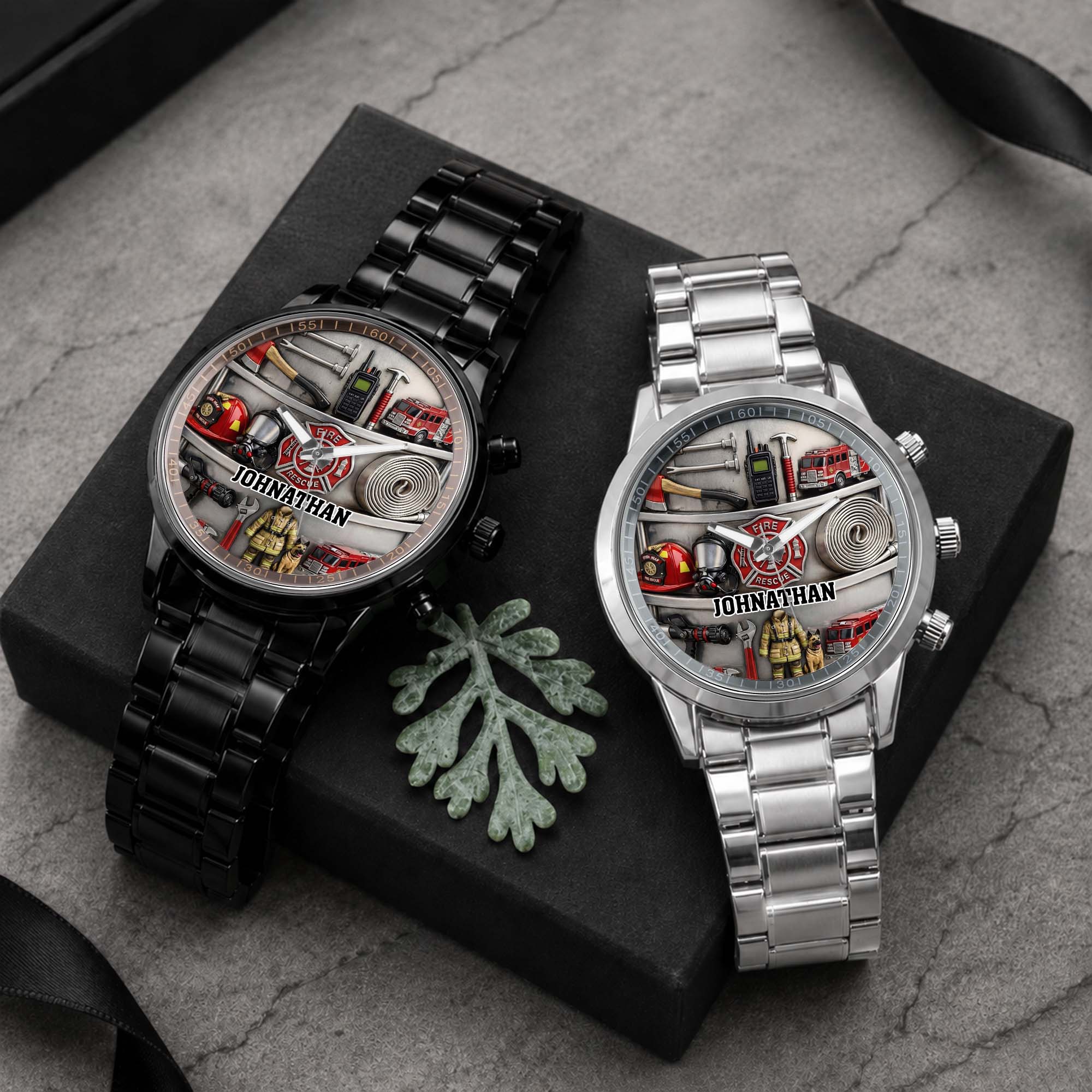 Personalized Fire Truck Men's Watch Custom Name Gift for Dad