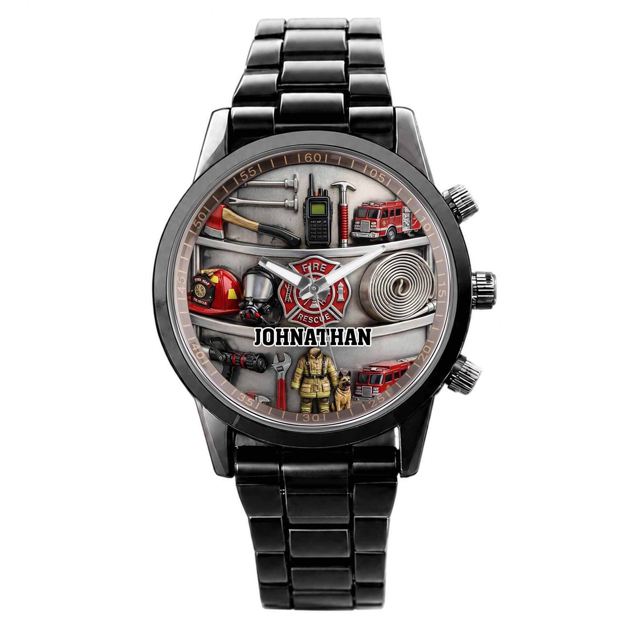 Personalized Fire Truck Men's Watch Custom Name Gift for Dad