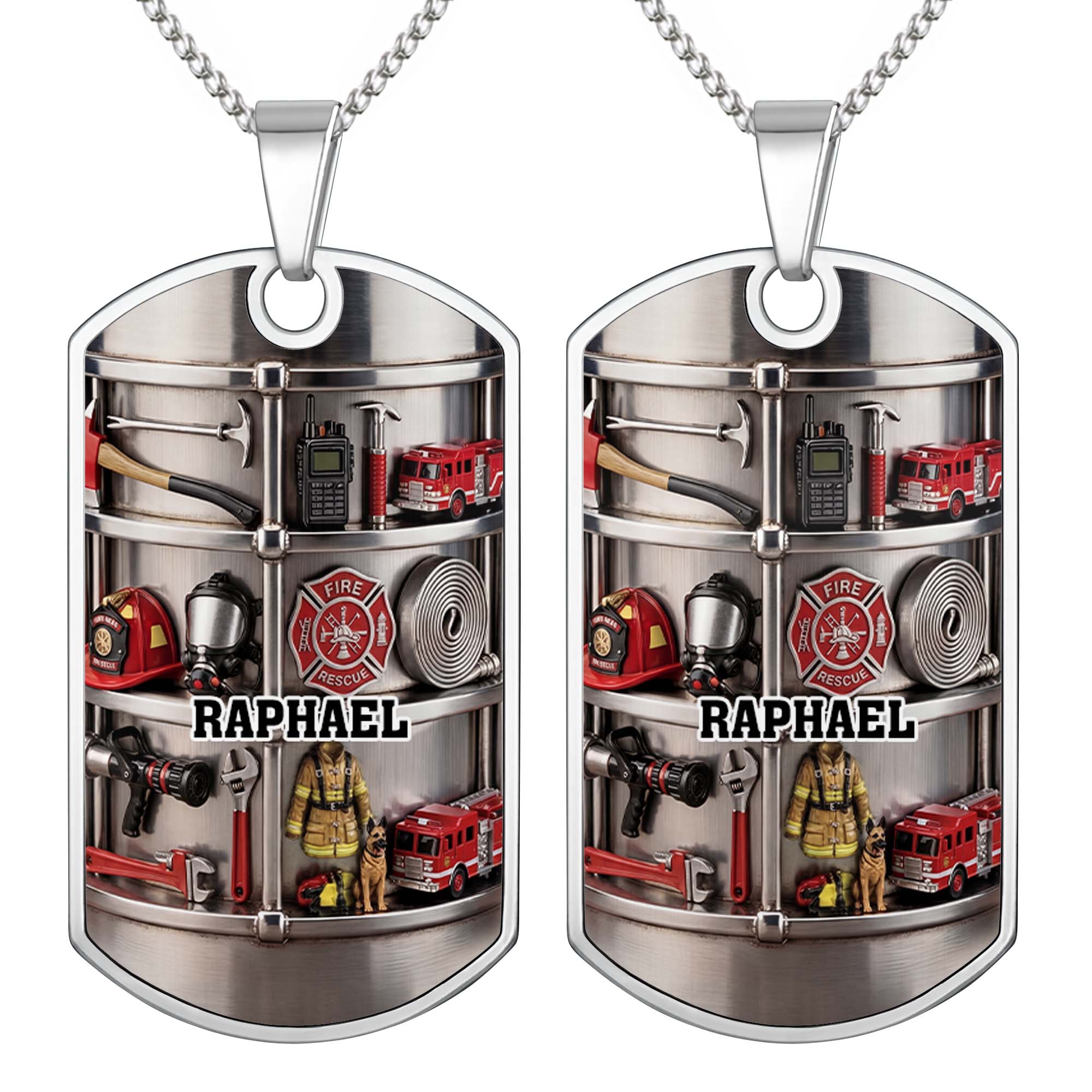 Personalized Firefighter Dog Tag Necklace Custom Name Gift for Dad