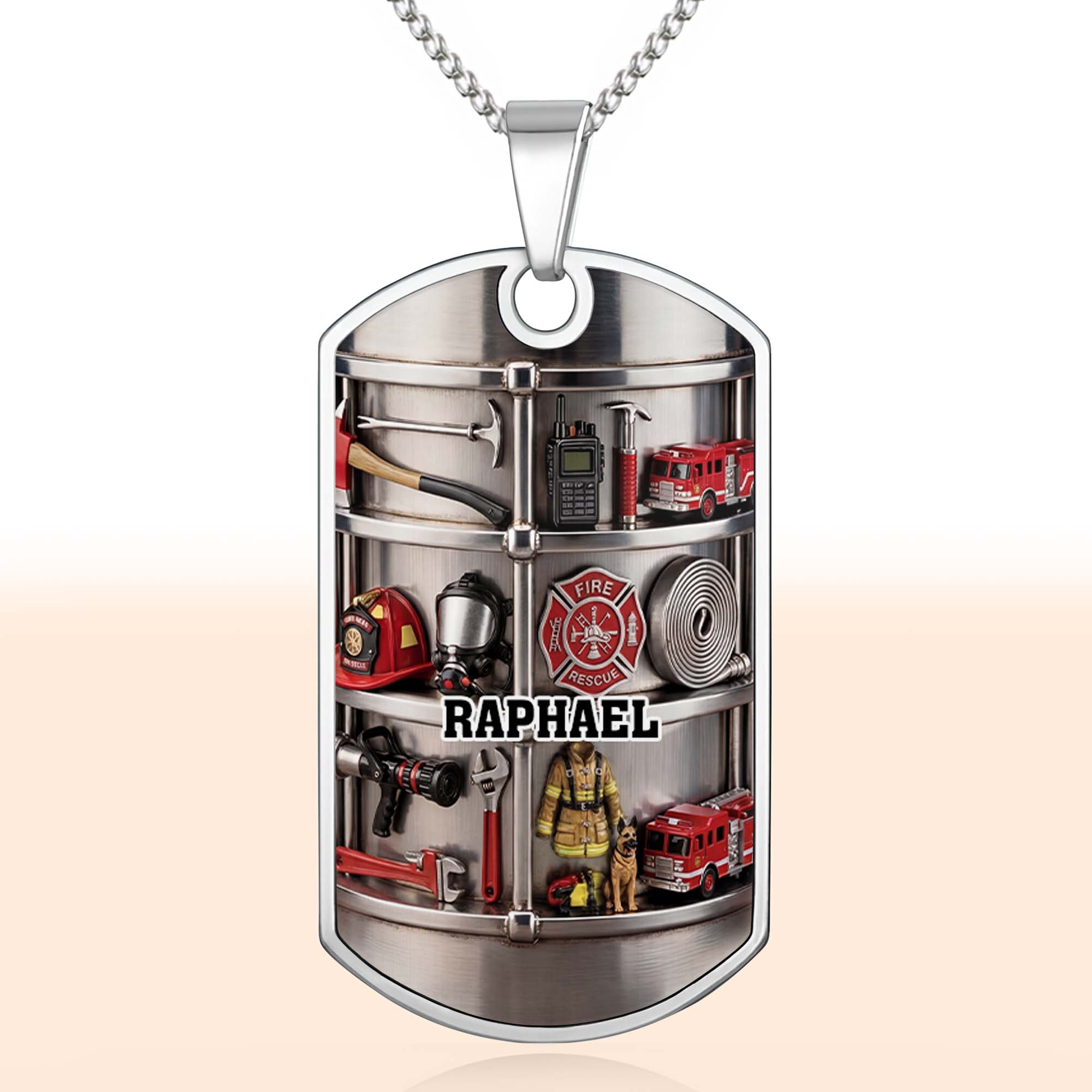 Personalized Firefighter Dog Tag Necklace Custom Name Gift for Dad