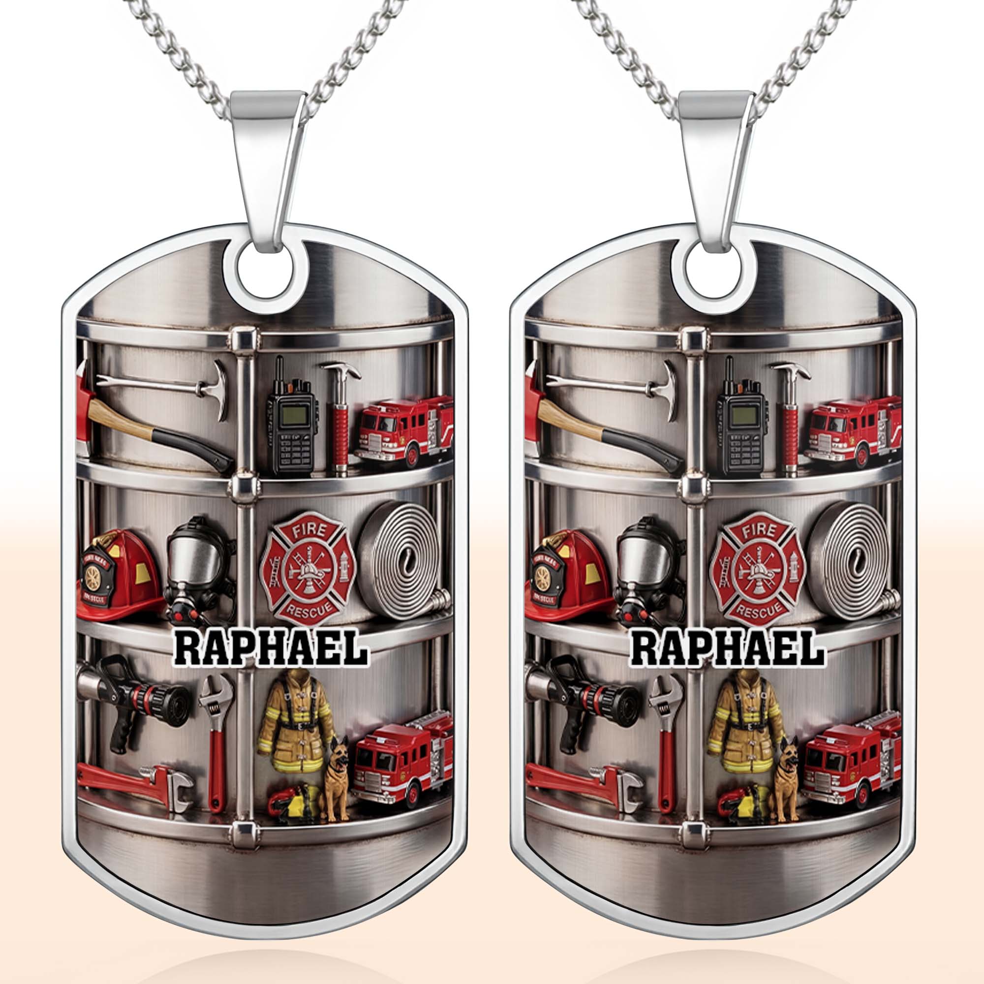 Personalized Firefighter Dog Tag Necklace Custom Name Gift for Dad