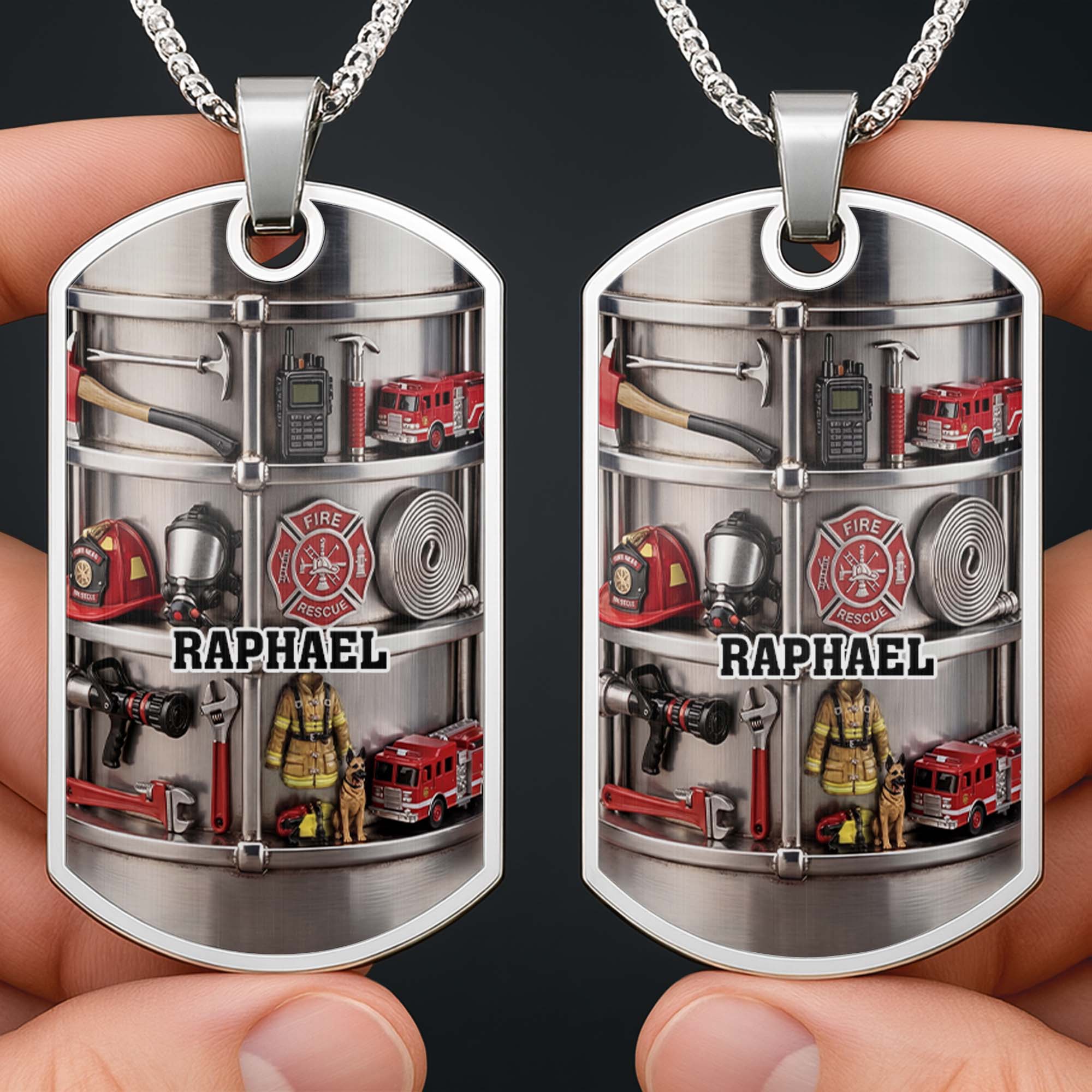 Personalized Firefighter Dog Tag Necklace Custom Name Gift for Dad