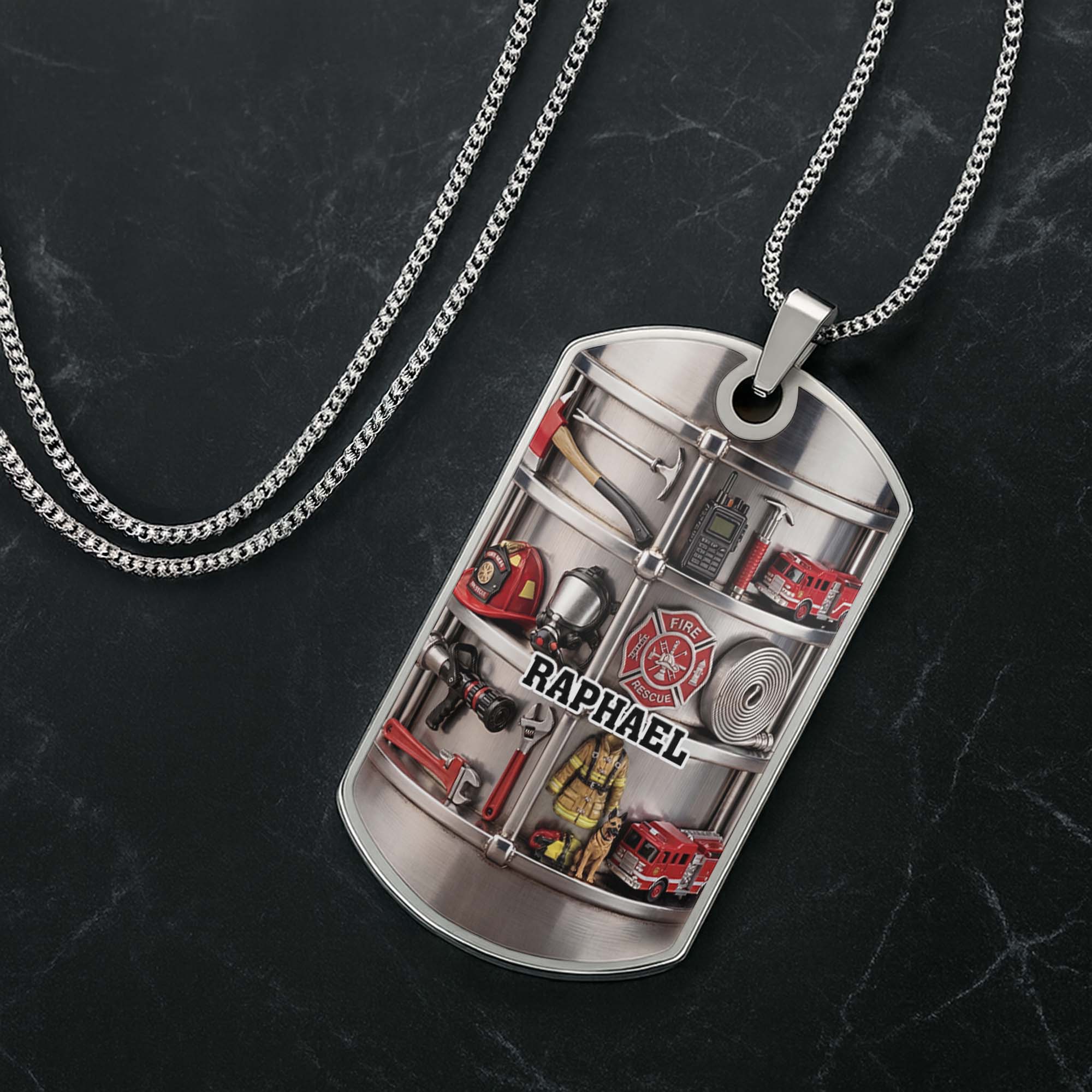 Personalized Firefighter Dog Tag Necklace Custom Name Gift for Dad