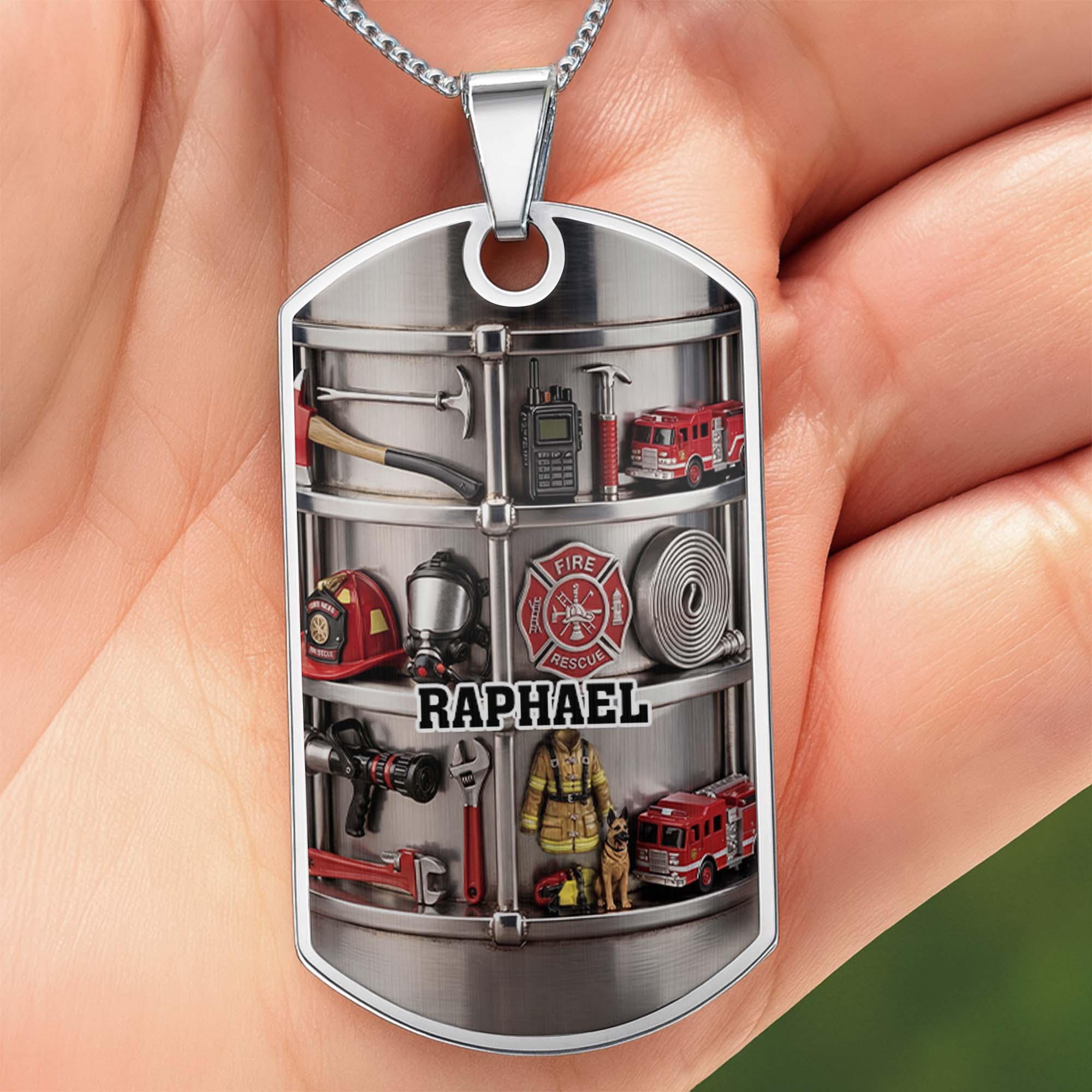Personalized Firefighter Dog Tag Necklace Custom Name Gift for Dad
