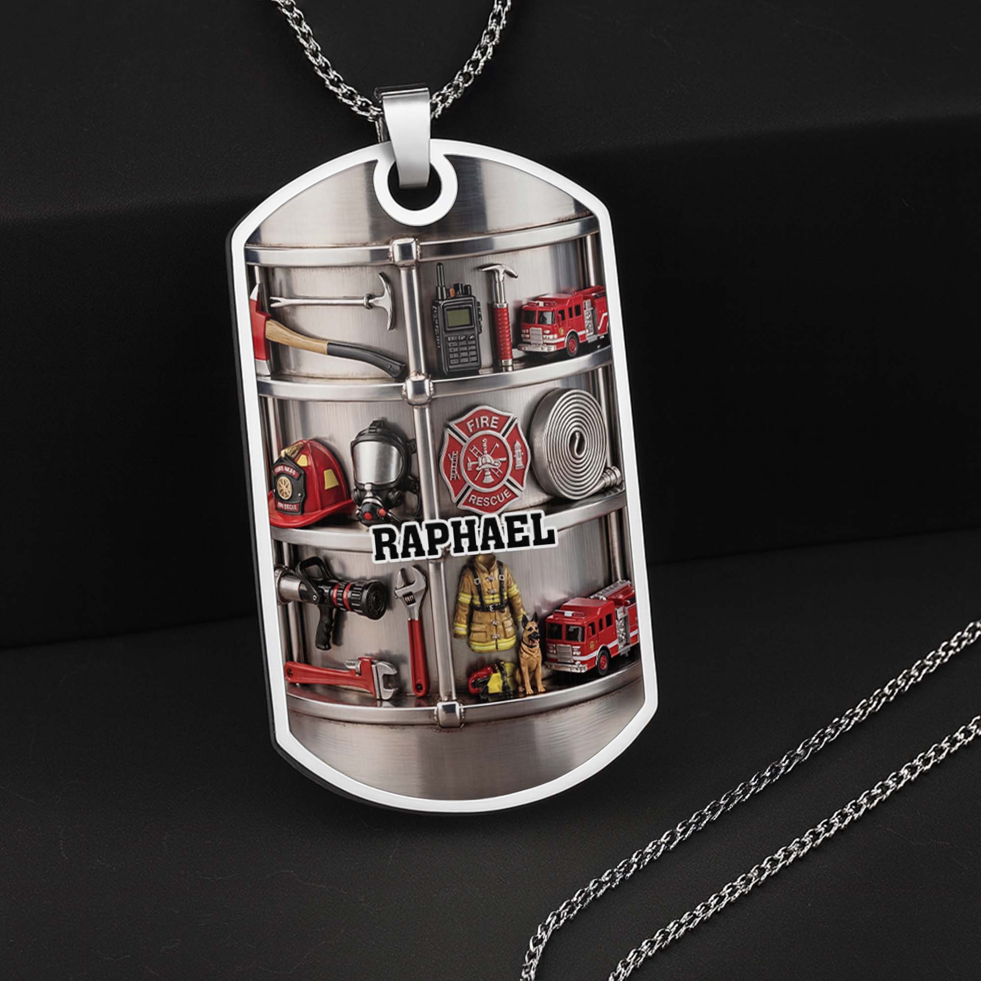 Personalized Firefighter Dog Tag Necklace Custom Name Gift for Dad