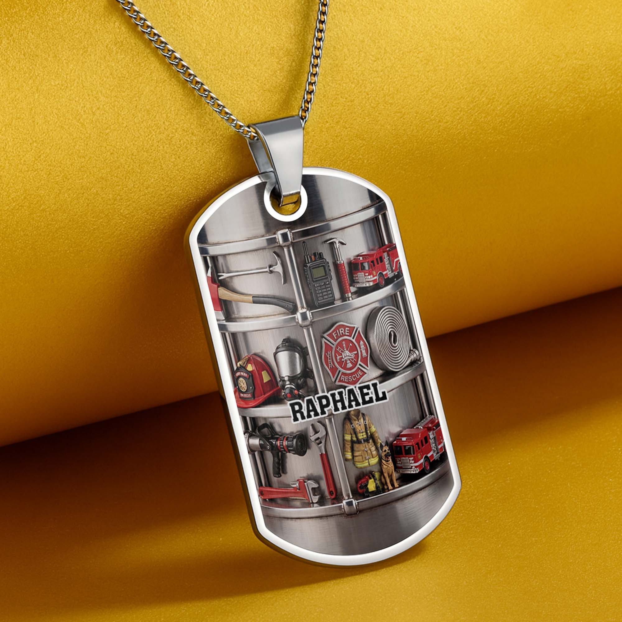 Personalized Firefighter Dog Tag Necklace Custom Name Gift for Dad
