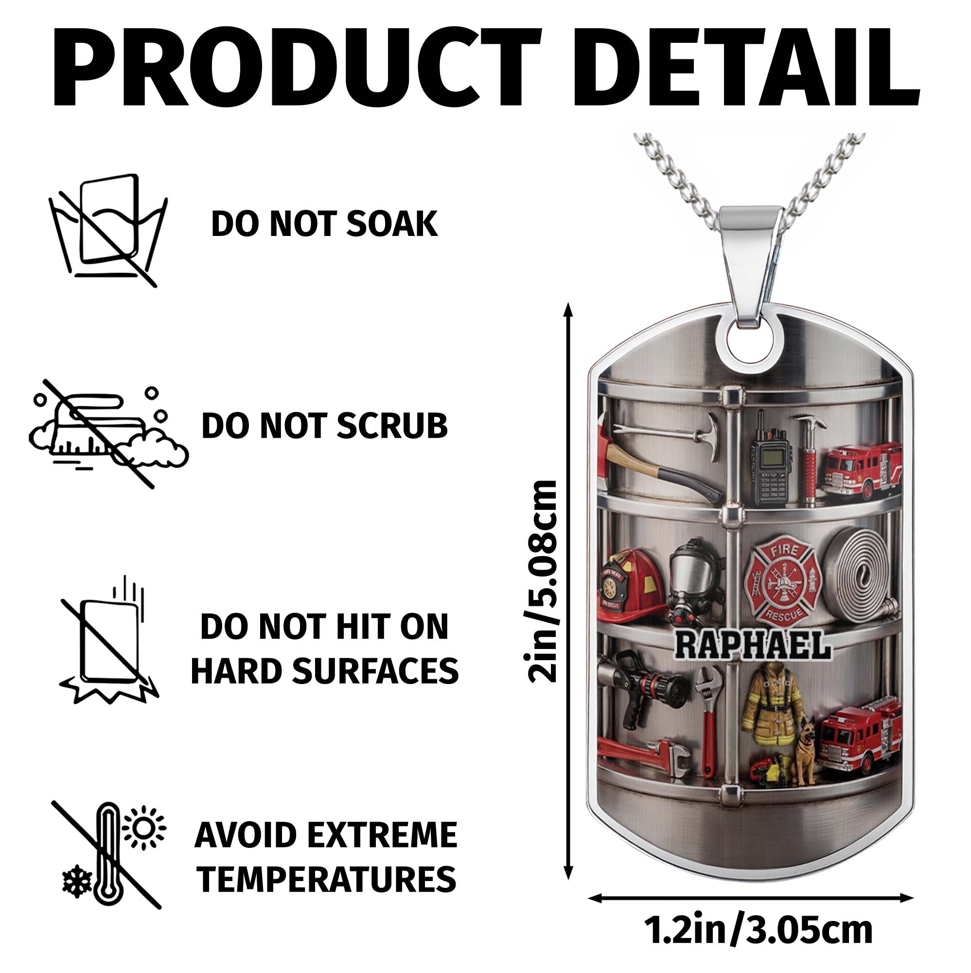 Personalized Firefighter Dog Tag Necklace Custom Name Gift for Dad