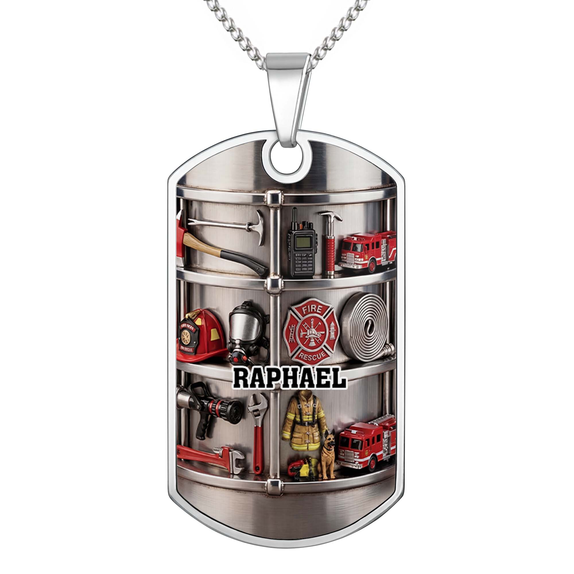 Personalized Firefighter Dog Tag Necklace Custom Name Gift for Dad