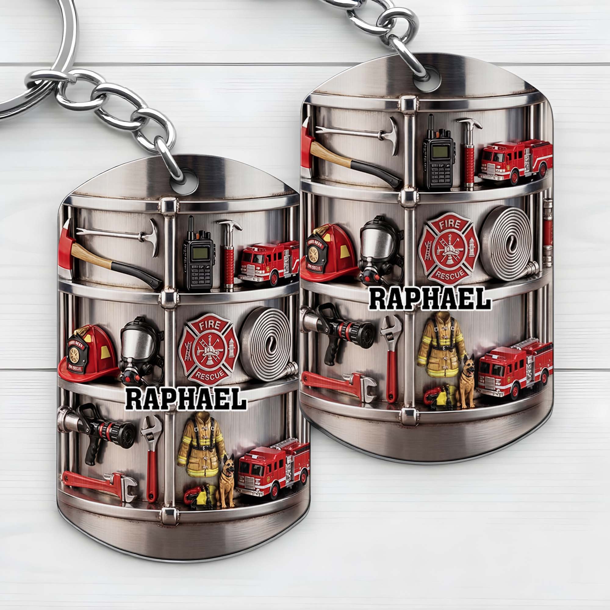 Personalized Firefighter Stainless Steel Keychain Gift for Dad