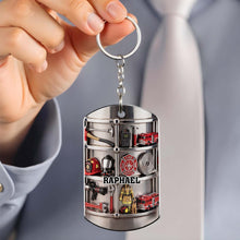 Load image into Gallery viewer, Personalized Firefighter Stainless Steel Keychain Gift for Dad
