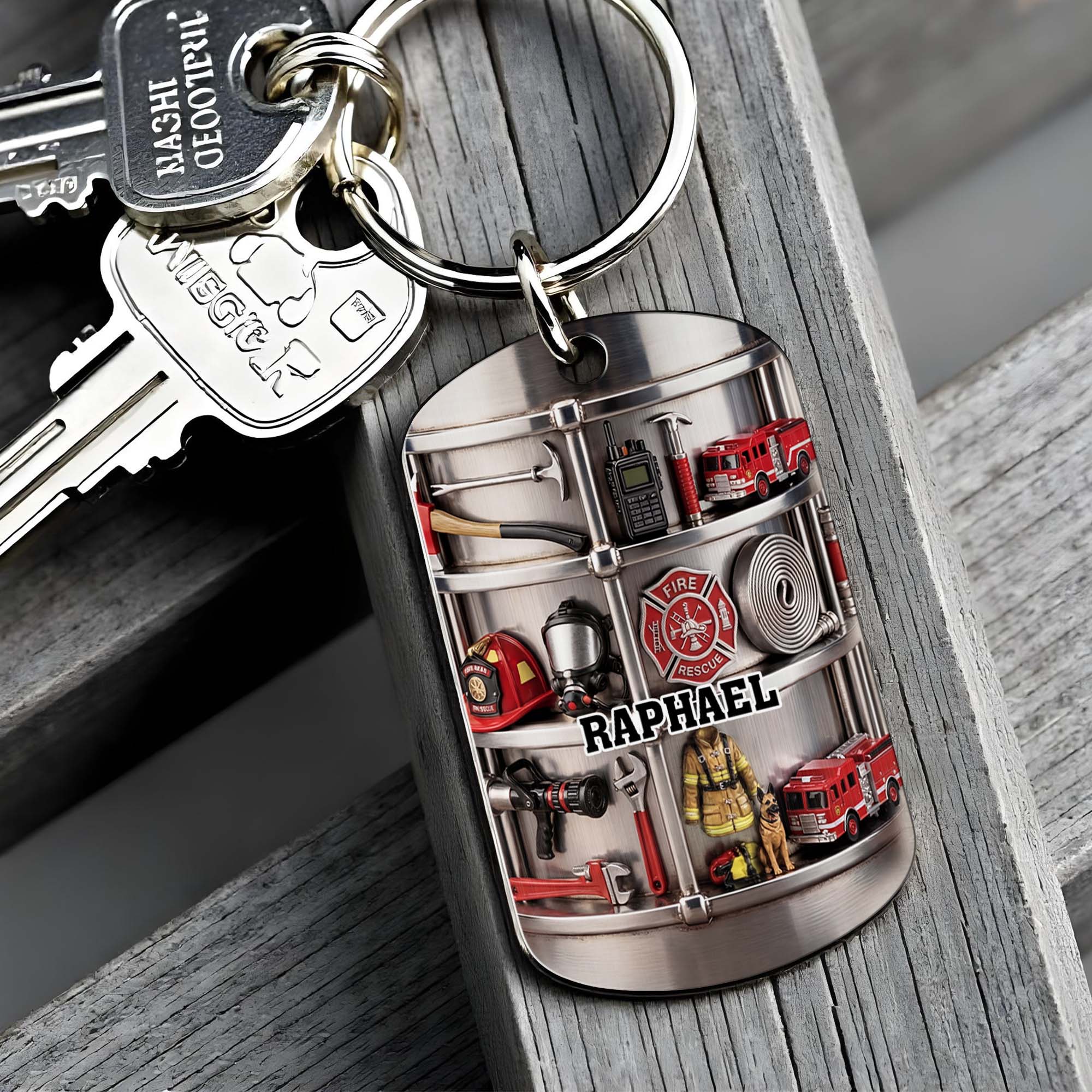 Personalized Firefighter Stainless Steel Keychain Gift for Dad