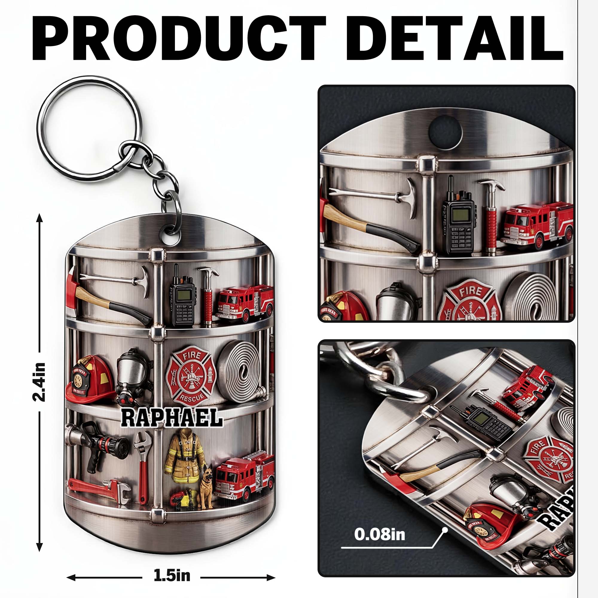 Personalized Firefighter Stainless Steel Keychain Gift for Dad