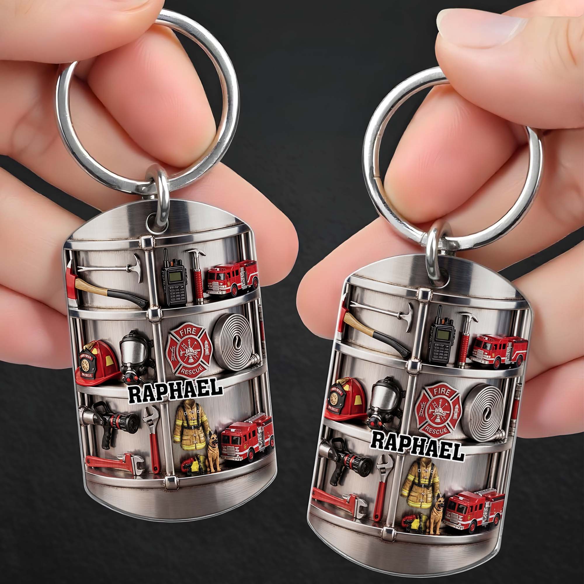 Personalized Firefighter Stainless Steel Keychain Gift for Dad