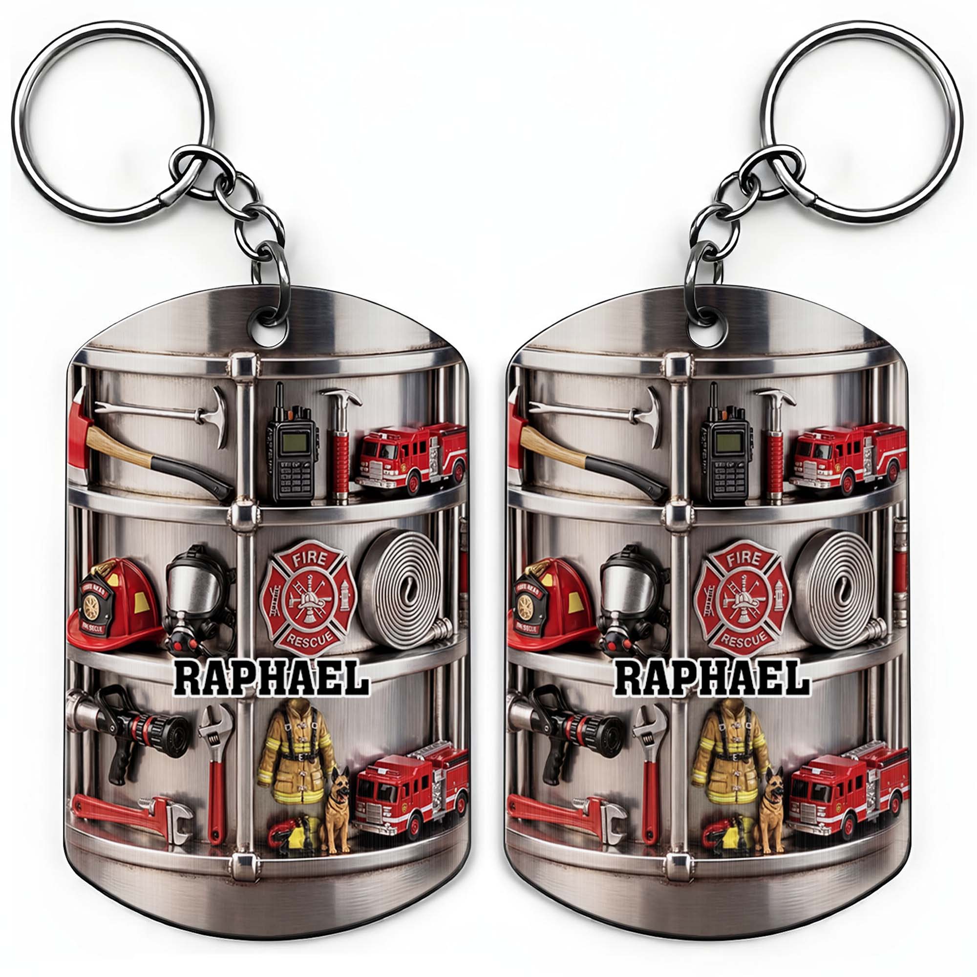 Personalized Firefighter Stainless Steel Keychain Gift for Dad