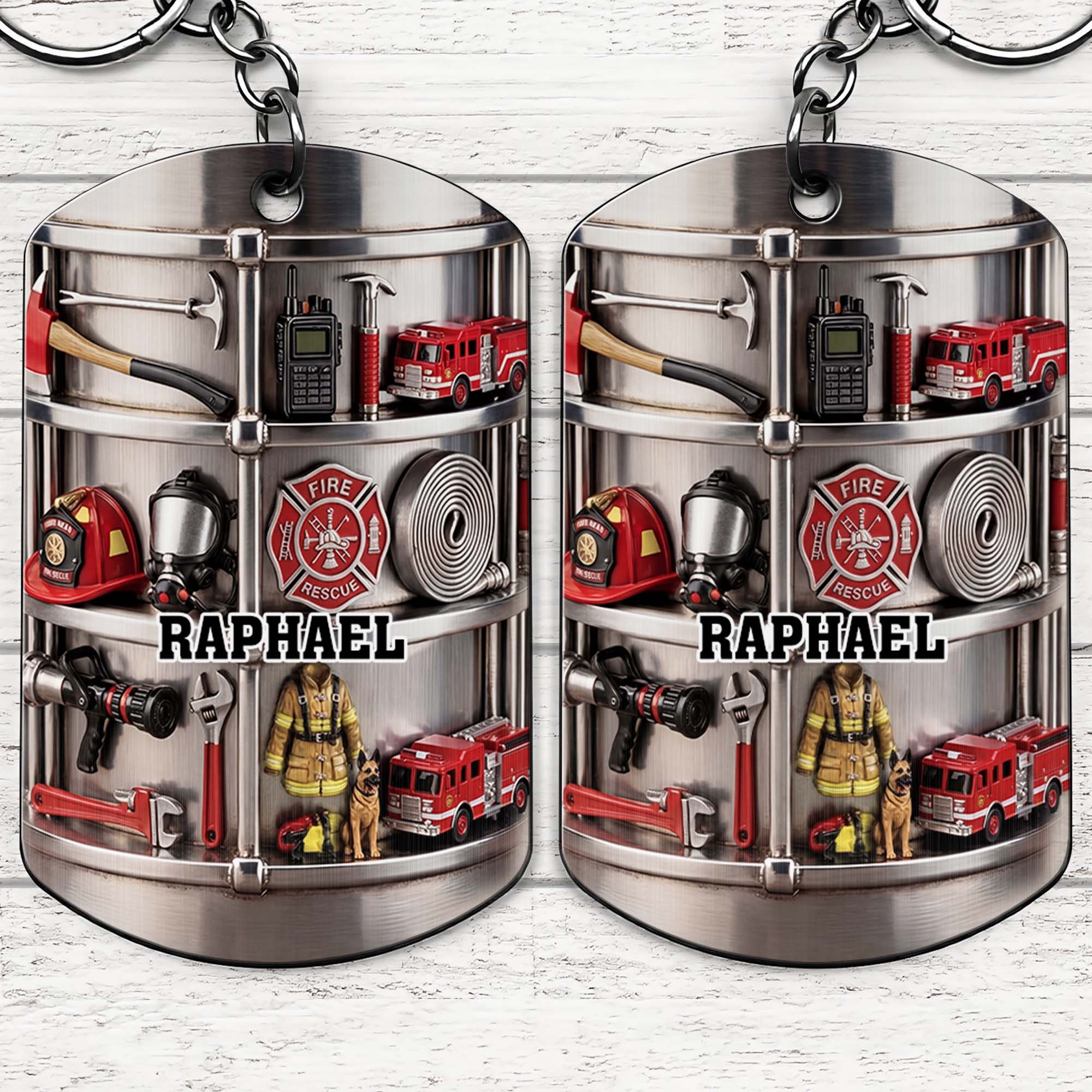 Personalized Firefighter Stainless Steel Keychain Gift for Dad