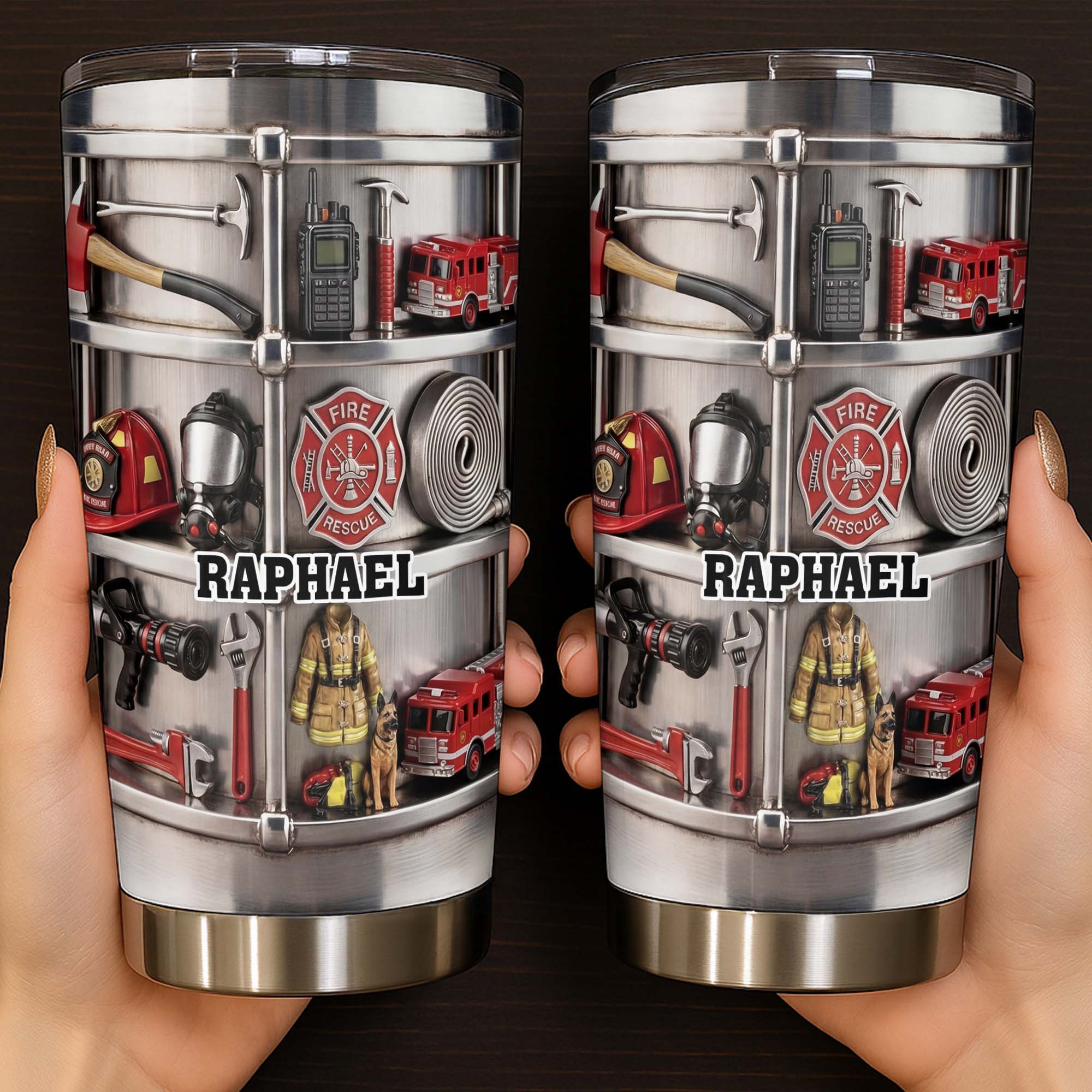 Personalized Firefighter Stainless Steel Tumbler 20oz Gift for Dad