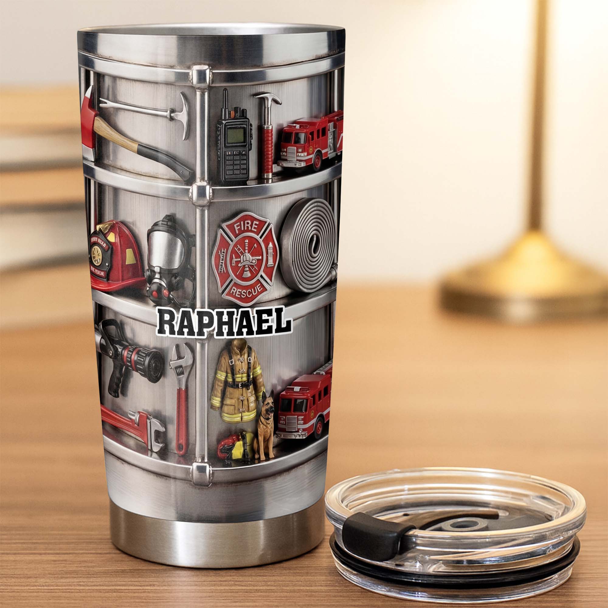 Personalized Firefighter Stainless Steel Tumbler 20oz Gift for Dad