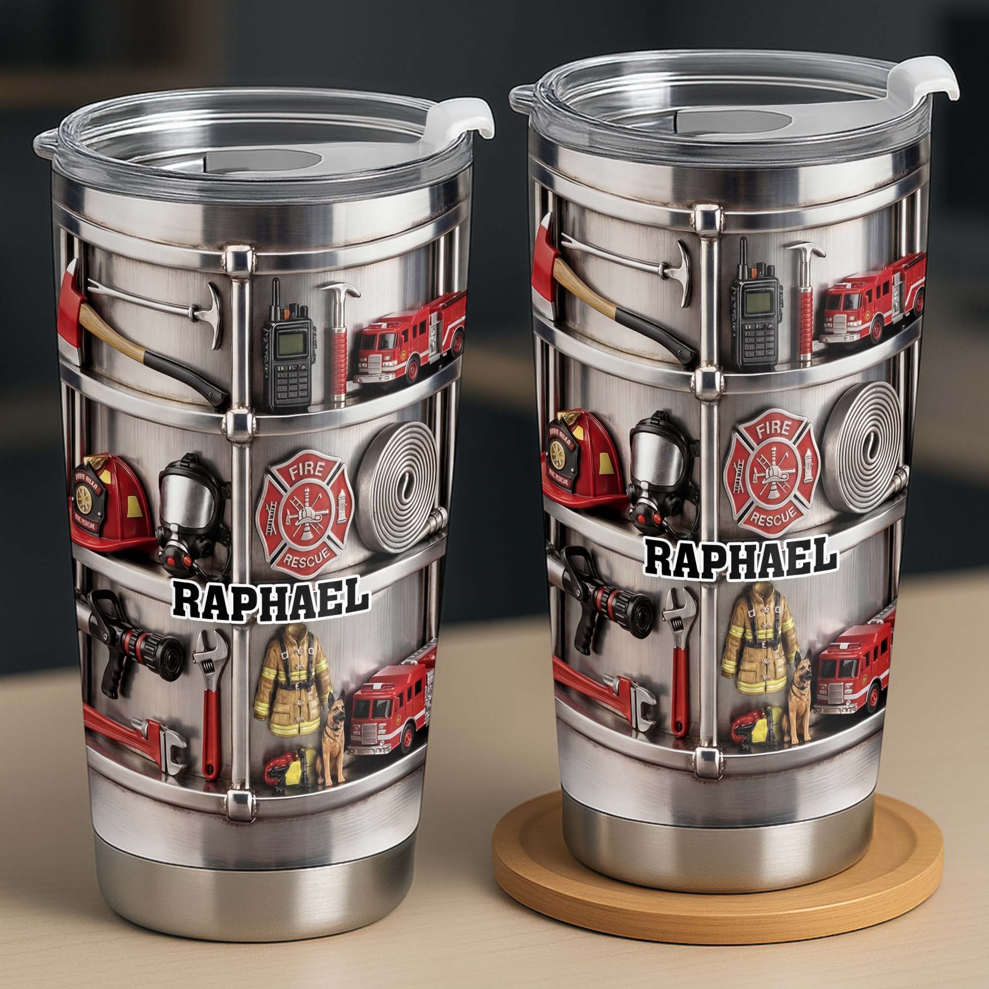 Personalized Firefighter Stainless Steel Tumbler 20oz Gift for Dad