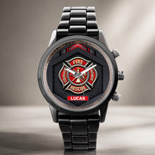 Load image into Gallery viewer, Personalized Firefighter Badge Men's Watch Custom Name Gift
