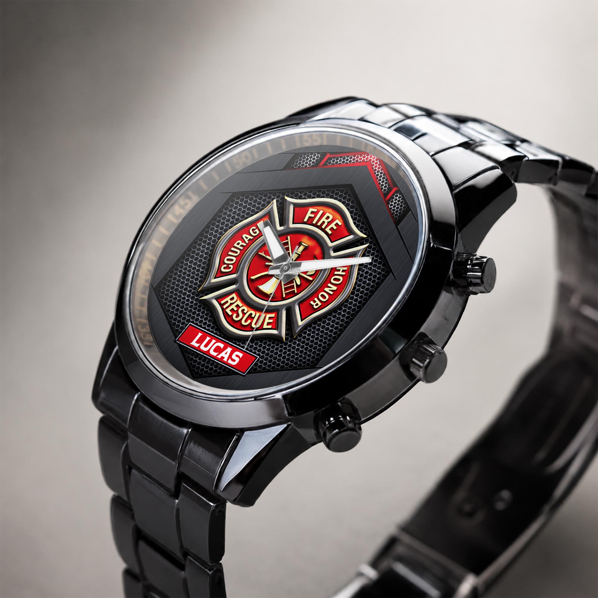 Personalized Firefighter Badge Men's Watch Custom Name Gift