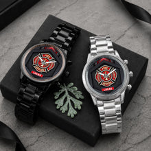 Load image into Gallery viewer, Personalized Firefighter Badge Men's Watch Custom Name Gift
