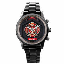 Load image into Gallery viewer, Personalized Firefighter Badge Men's Watch Custom Name Gift
