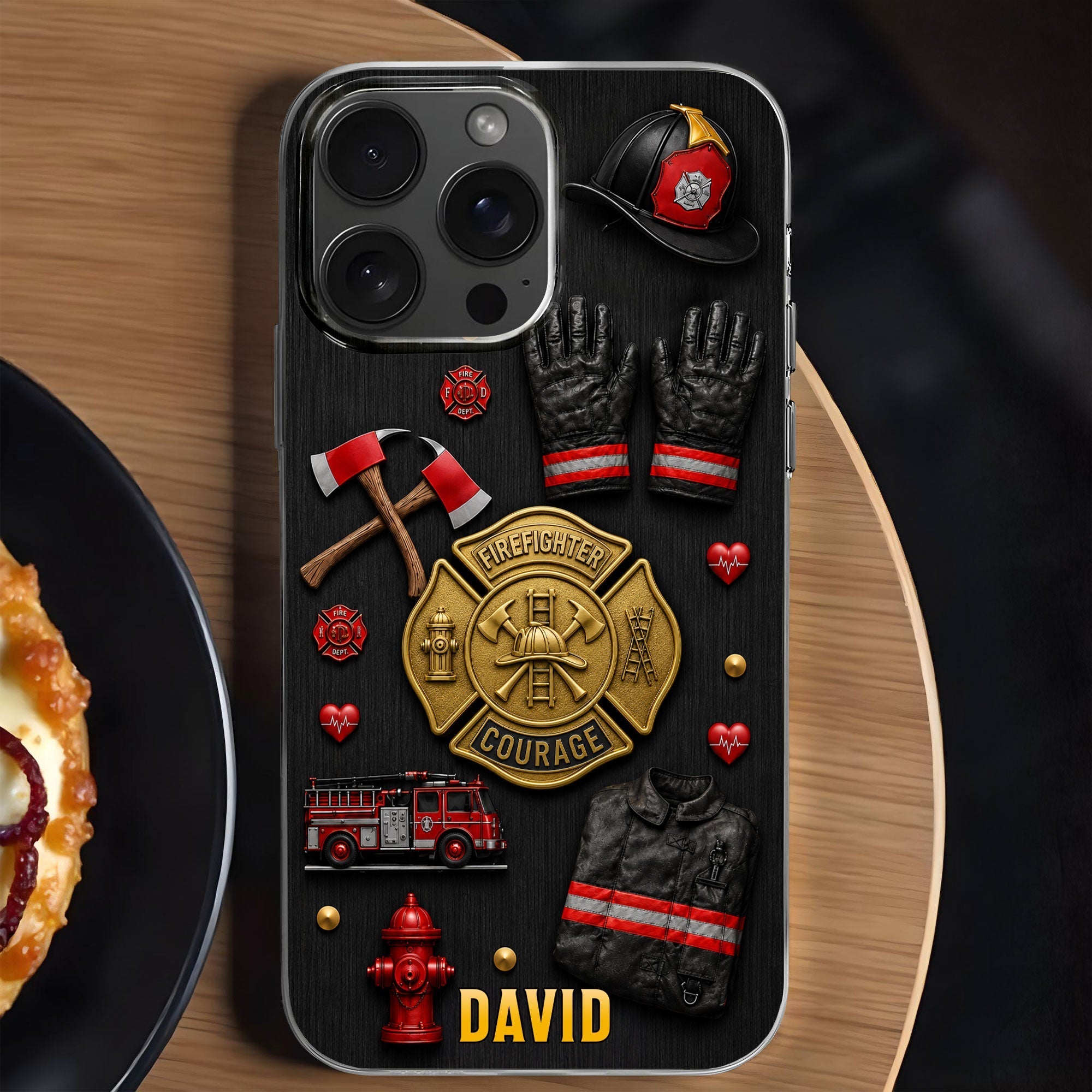 Personalized Clear Phone Case Firefighter Courage Gift for Dad