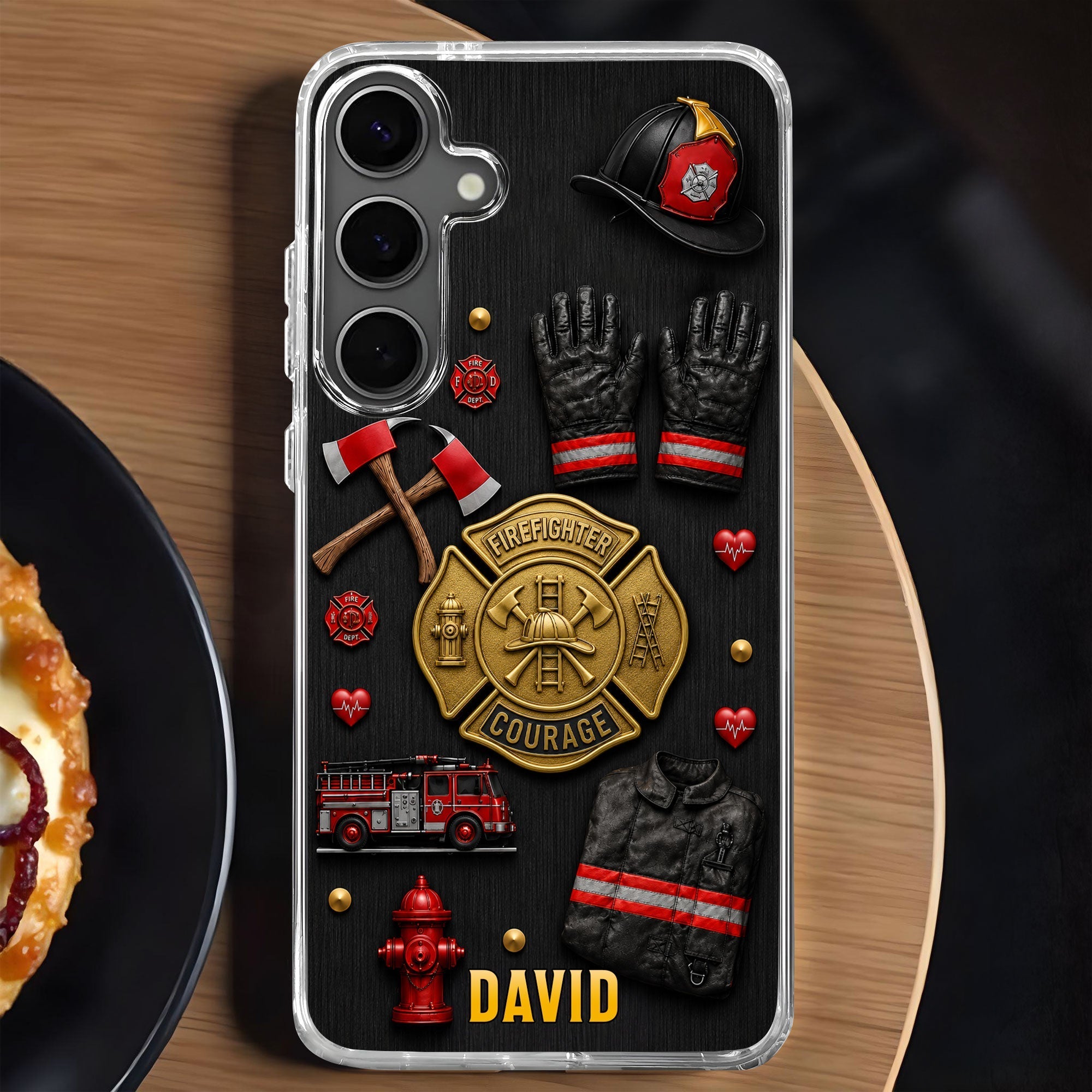 Personalized Clear Phone Case Firefighter Courage Gift for Dad