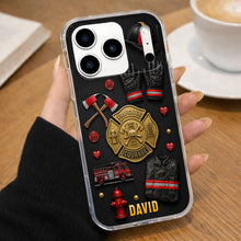 Load image into Gallery viewer, Personalized Clear Phone Case Firefighter Courage Gift for Dad
