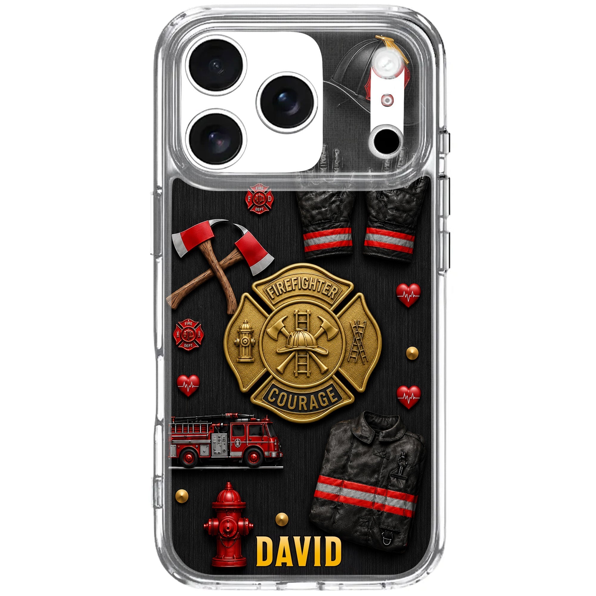 Personalized Clear Phone Case Firefighter Courage Gift for Dad